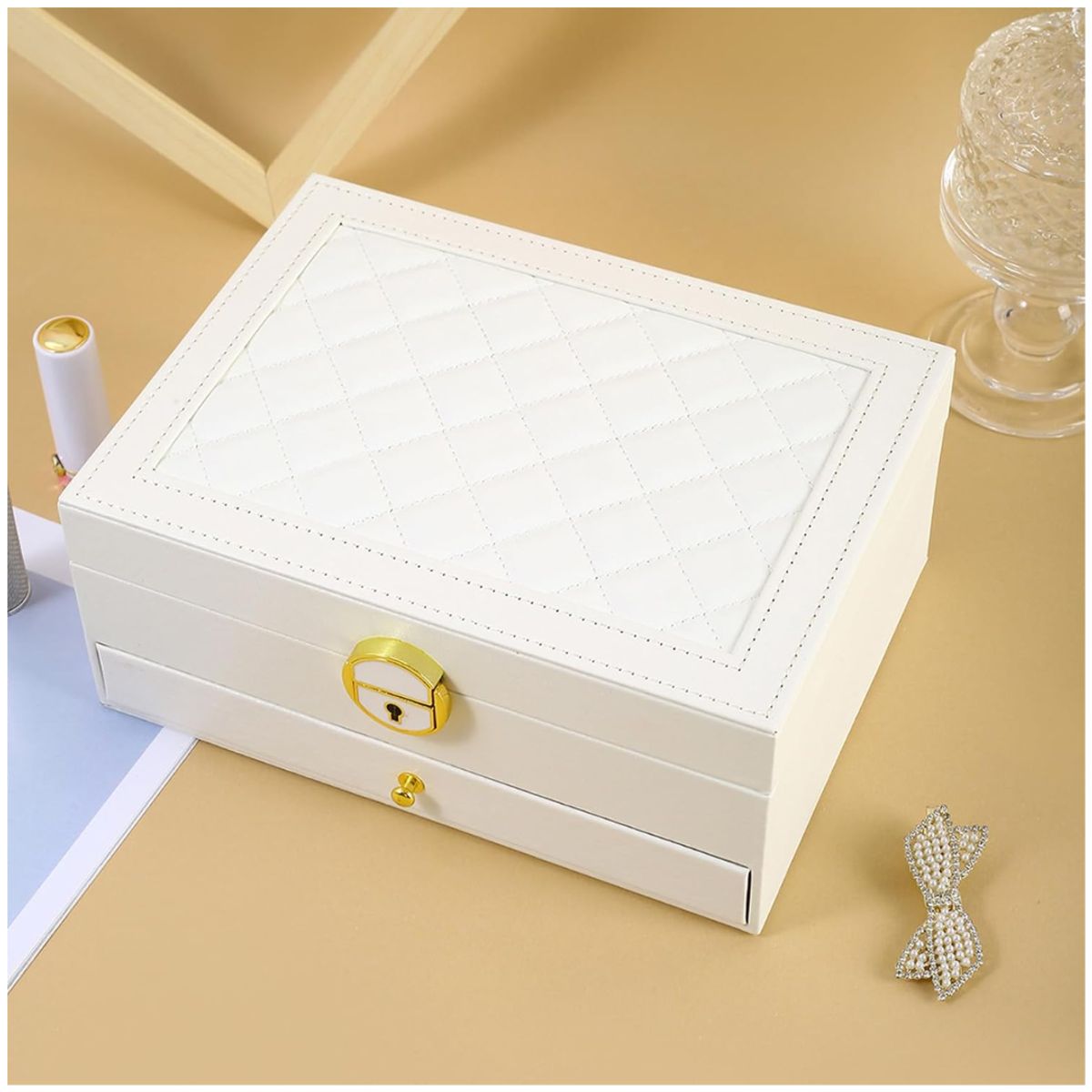 INSPIRA MARKET - Joyero Cofre de Accesorios Pulseras Aretes Cuadrado Cuero