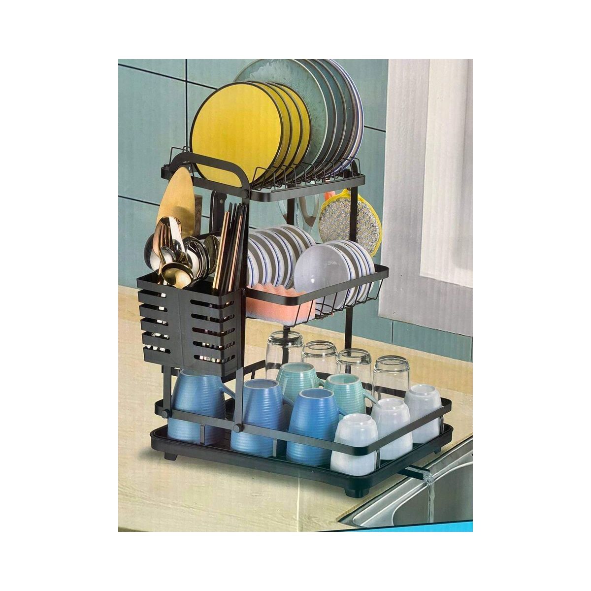 GRETAIL - Organizador Escurridor De Platos De Cocina Estante 3 Niveles Negro