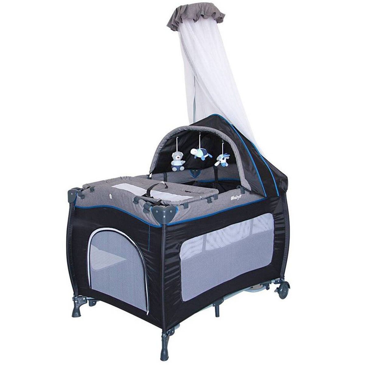 EBABY - Cuna Corral Mecedora Azul 716 + Colchón Azul