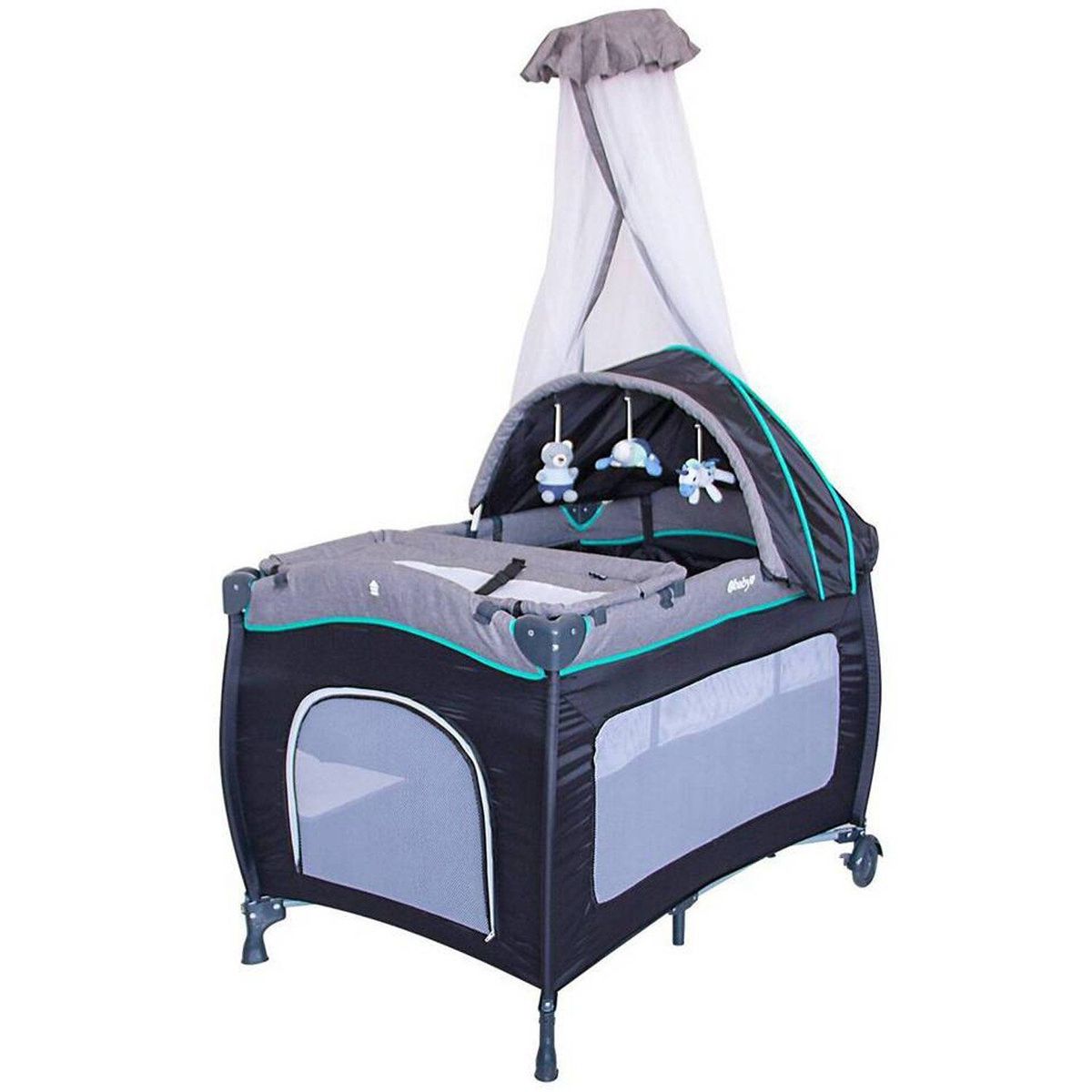 EBABY - Cuna Corral Mecedora Celeste 716 + Colchón Celeste