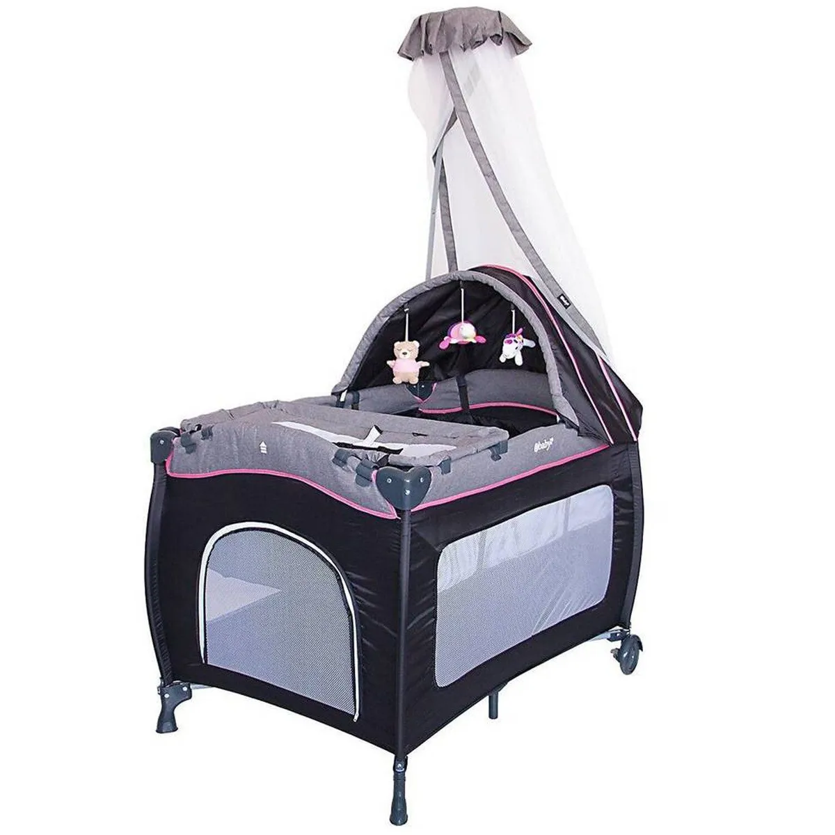 EBABY - Cuna Corral Mecedora Rosado 716 + Colchón Rosa