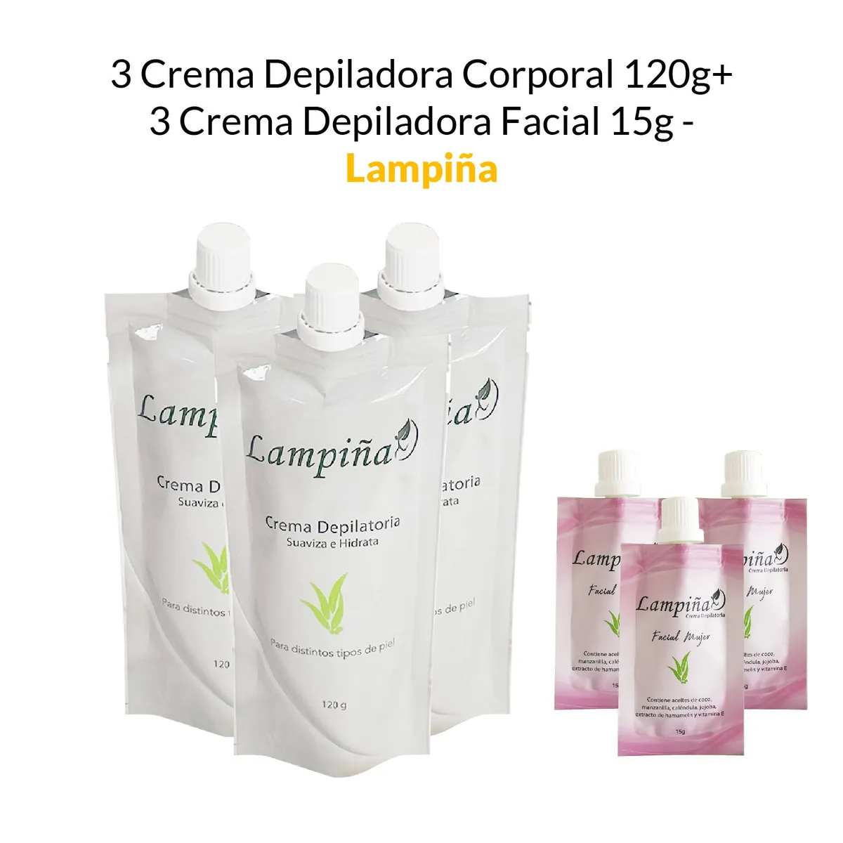 GENERICO - 3 Crema Depiladora Corporal 120g + 3 Crema Depiladora Facial 15g - Lampiña