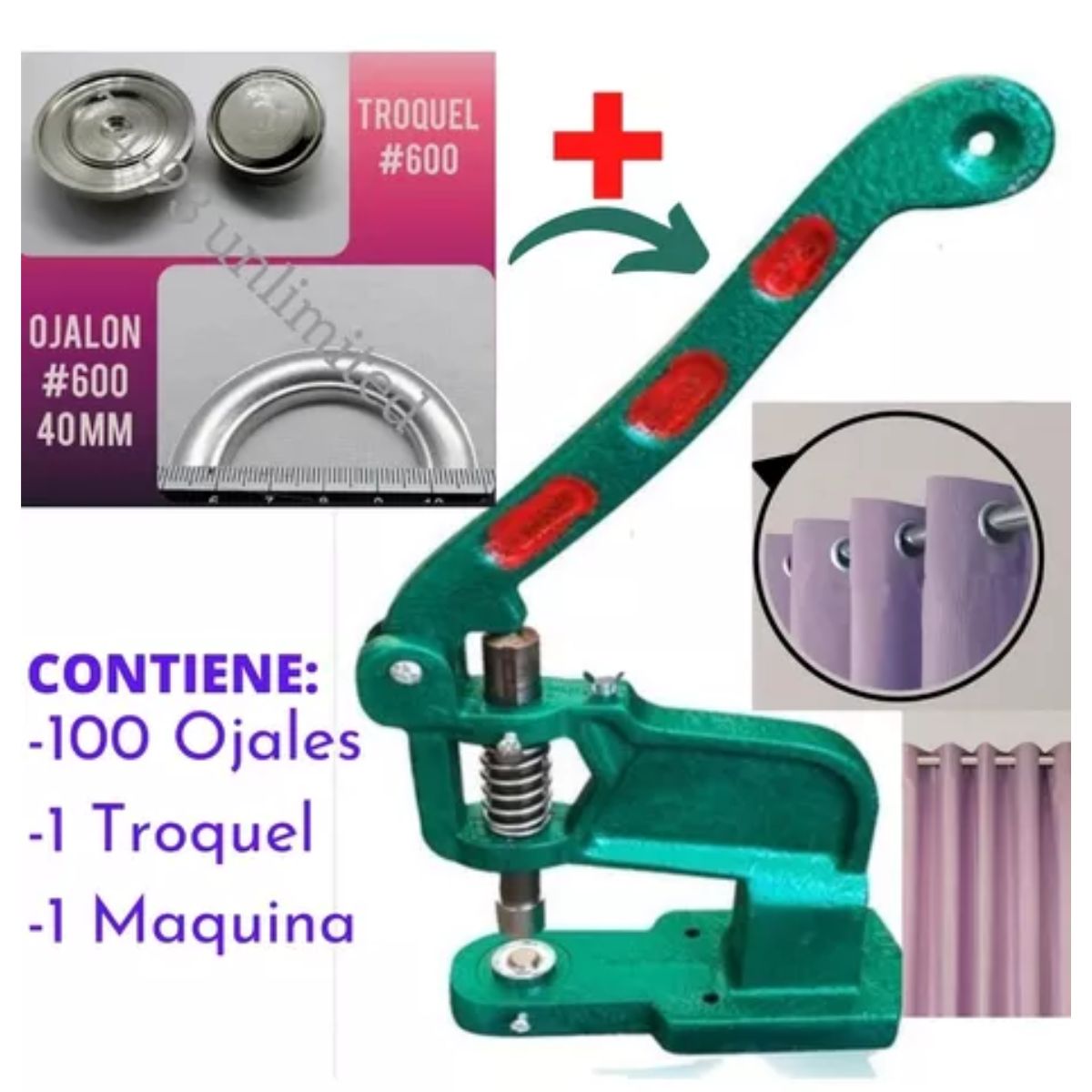 GENERICO - Remachadora para Ojales de Cortina Aros Ojalillo 4cm Troquel