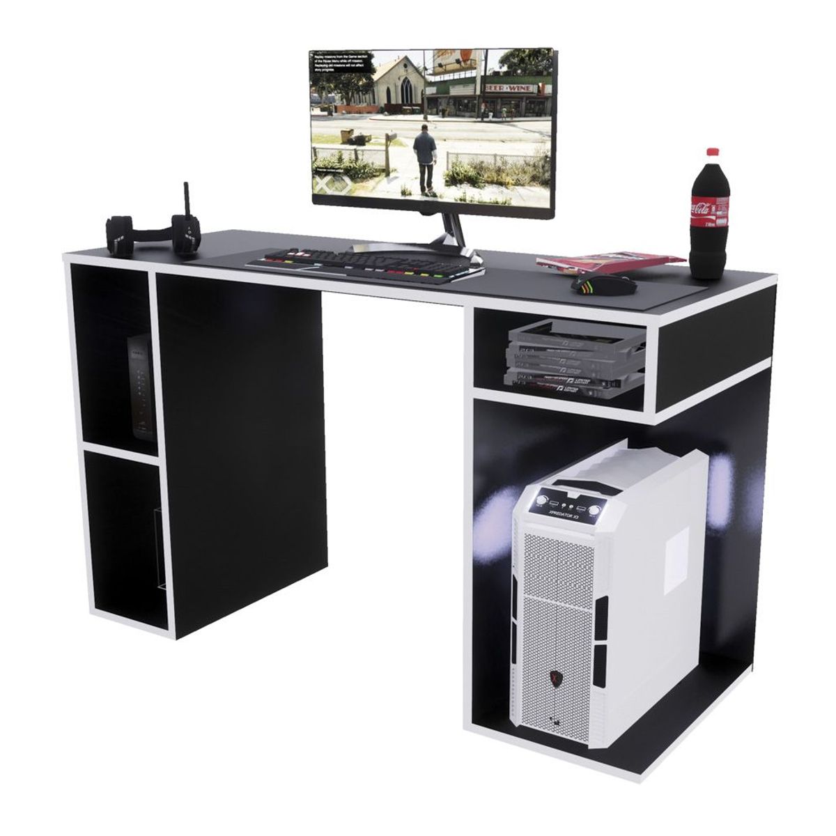 MOVENDA - Escritorio Gamer NR 01 120cm Movenda Negro/Blanco