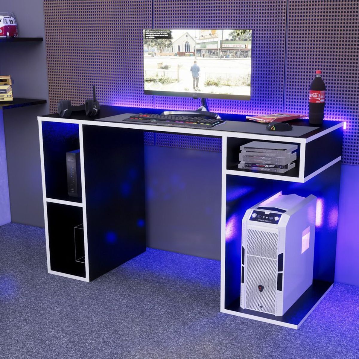 MOVENDA - Escritorio Gamer NR 01 120cm Movenda Negro/Blanco