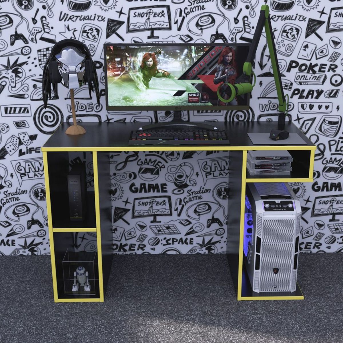 MOVENDA - Escritorio Gamer NR 01 120cm Movenda Negro/Amarillo