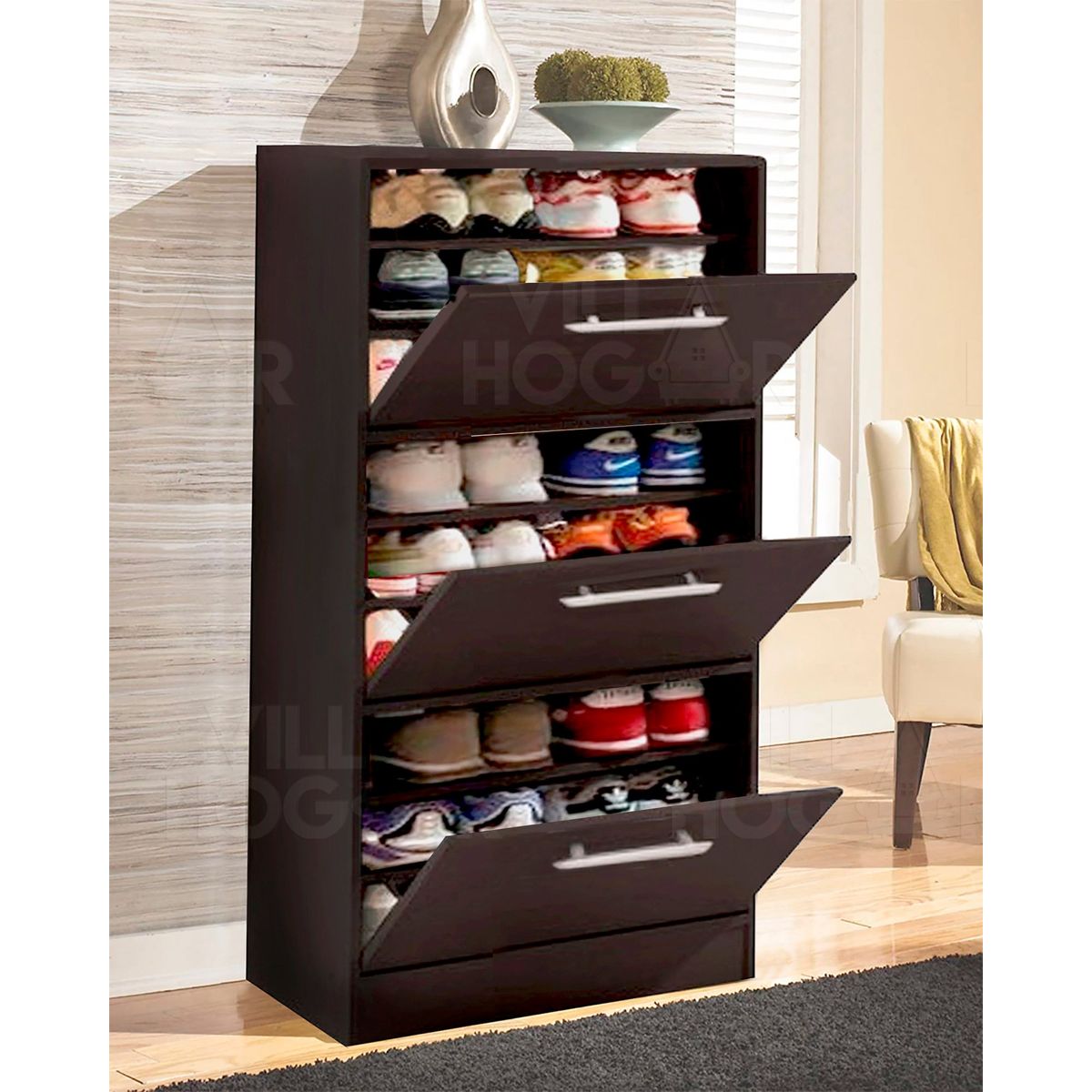 VILLA HOGAR - Zapatera cajonera small - Capacidad hasta 18 pares talla 37 - Wengue