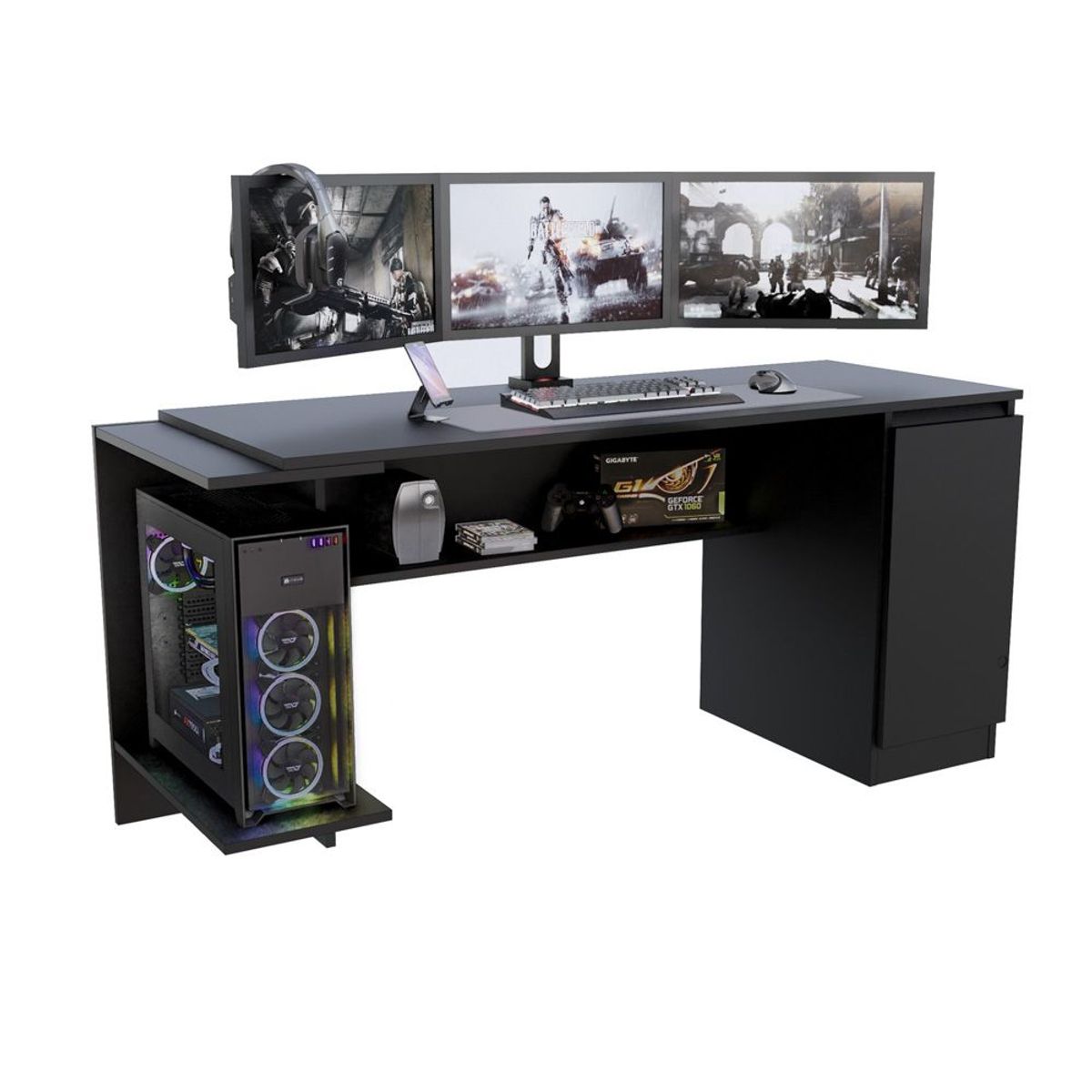 MOVENDA - Escritorio Gamer NR 02 140cm 1 Puerta Movenda Negro