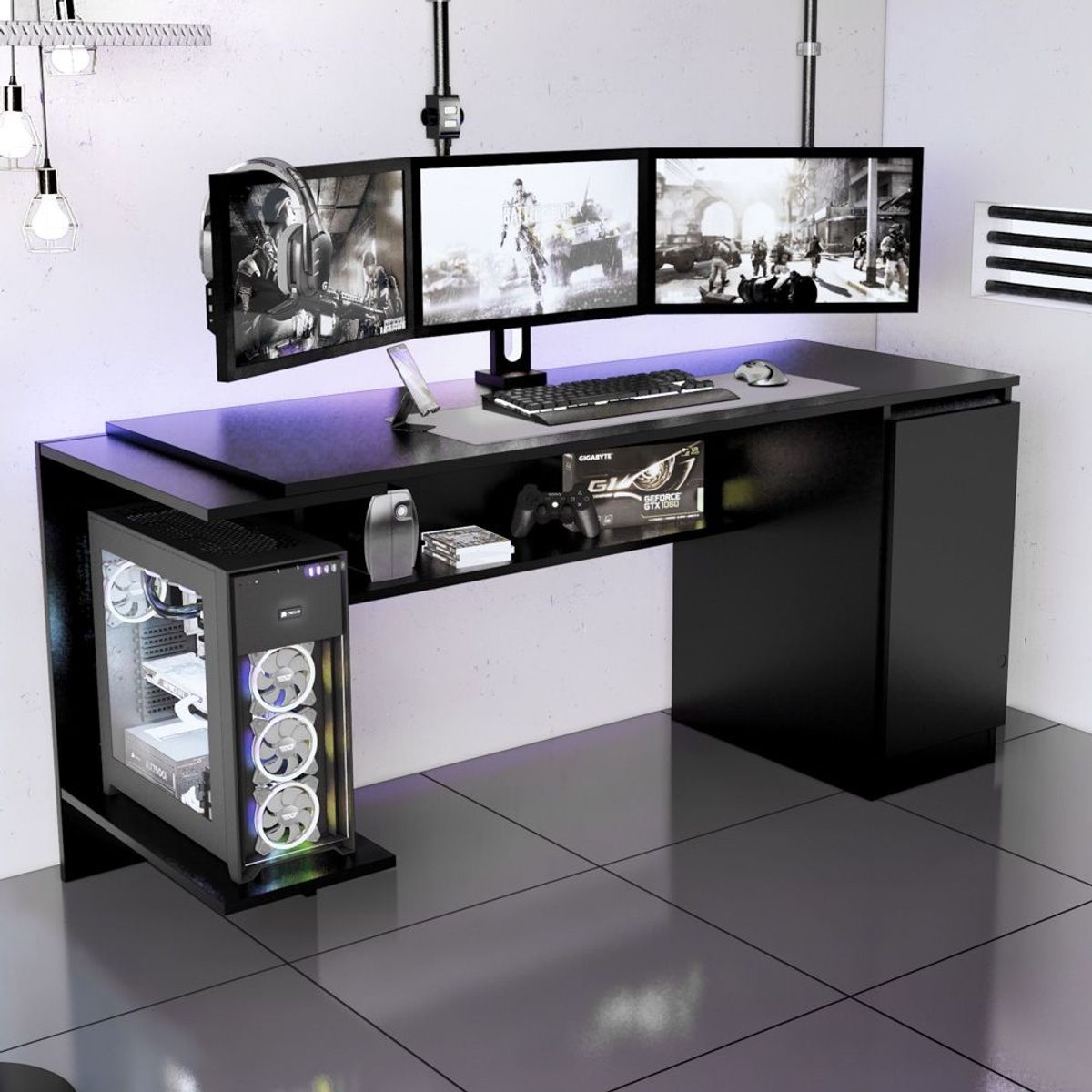 MOVENDA - Escritorio Gamer NR 02 140cm 1 Puerta Movenda Negro