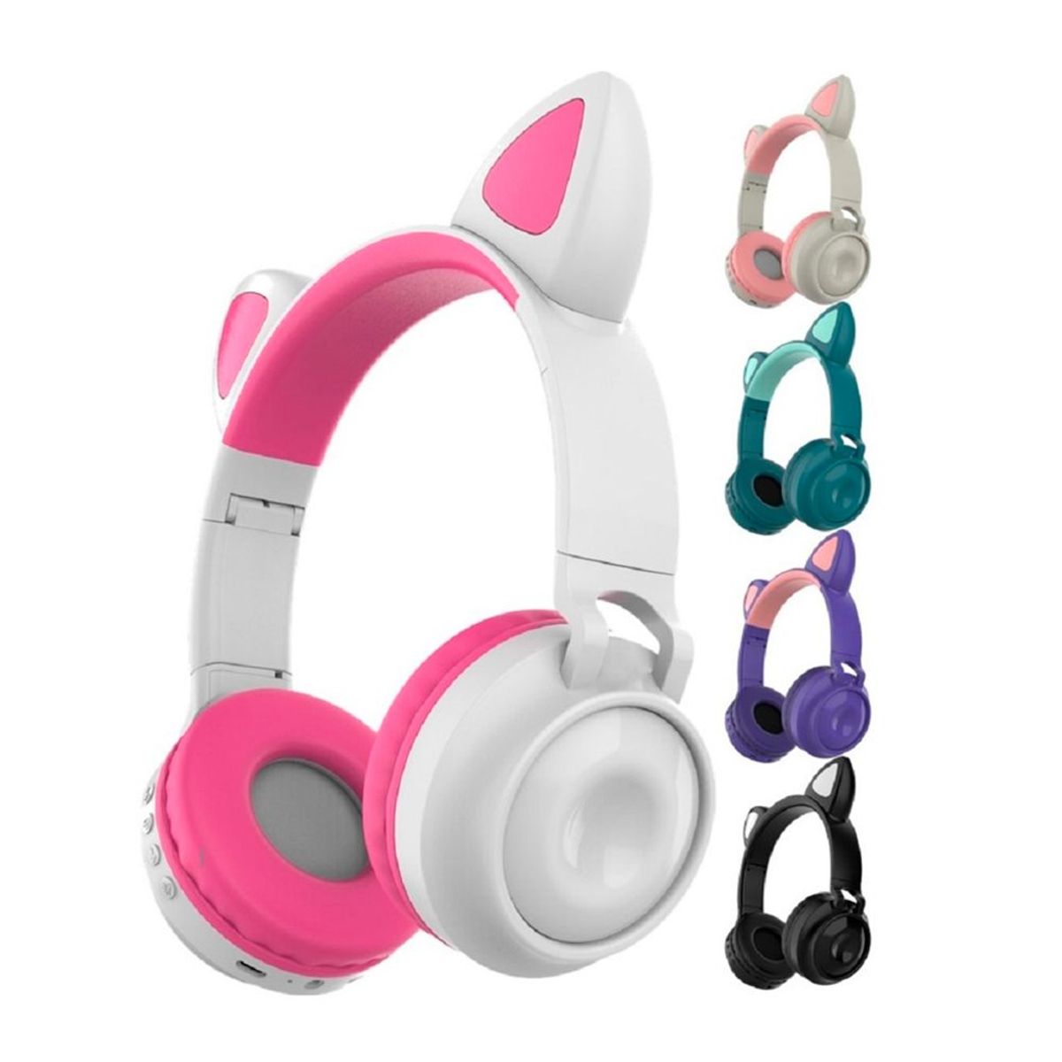GENERICO - Audífono Inalámbrico Gato Bluetooth con Orejas LED - Rosa Pastel