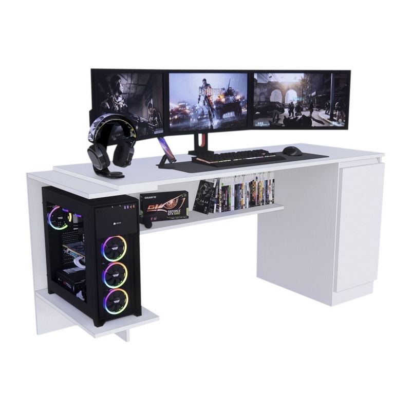 MOVENDA - Escritorio Gamer NR 02 140cm 1 Puerta Movenda Full Blanco