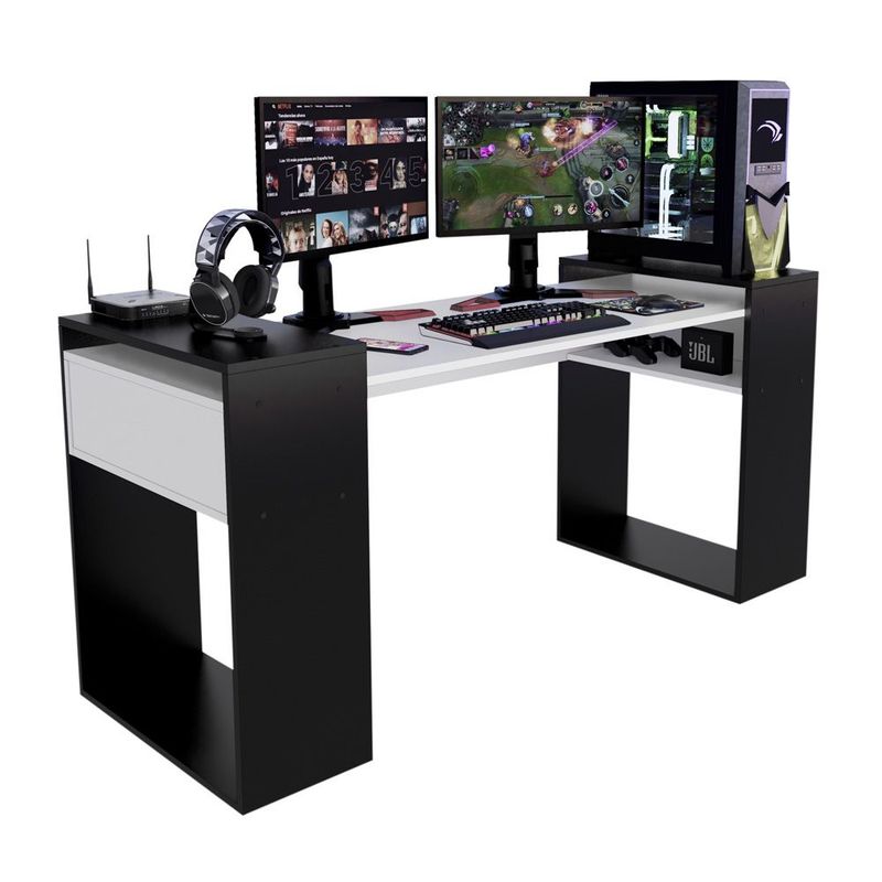 MOVENDA - Escritorio Gamer NR 04 180cm Movenda Negro con Blanco