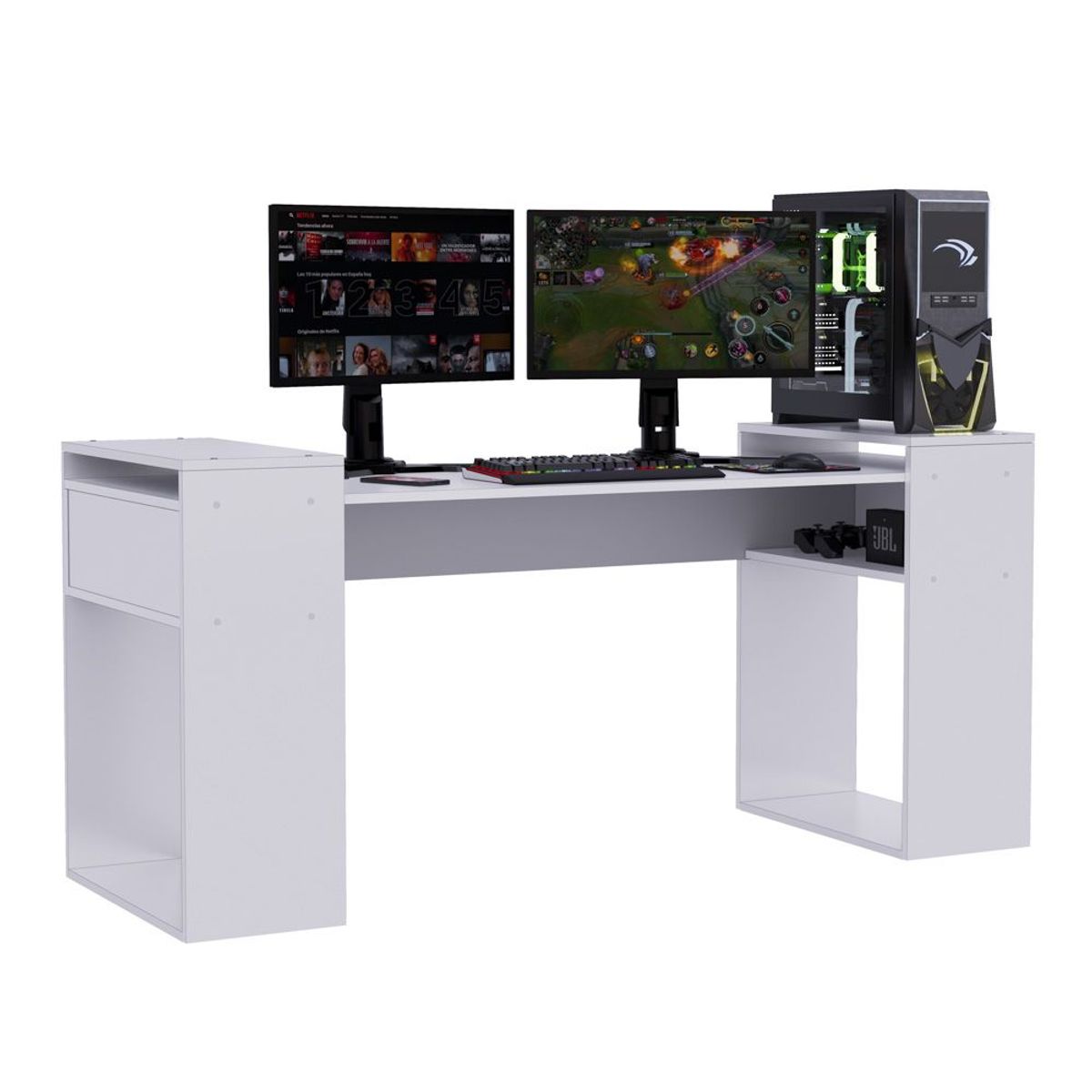 MOVENDA - Escritorio Gamer NR 04 180cm Movenda Full Blanco
