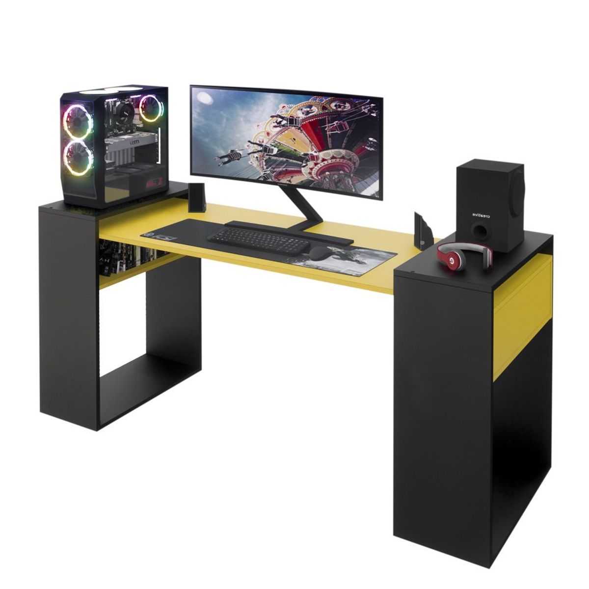 MOVENDA - Escritorio Gamer NR 04 180cm Movenda Negro con Amarillo