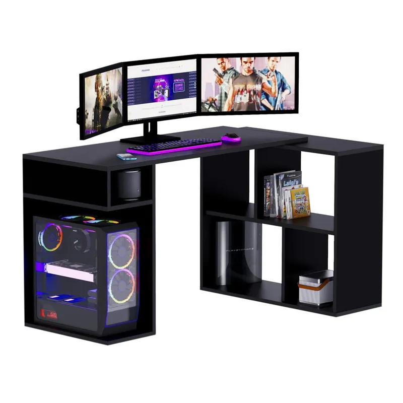 MOVENDA - Escritorio Gamer en L 133x80cm NR 11 Movenda Negro