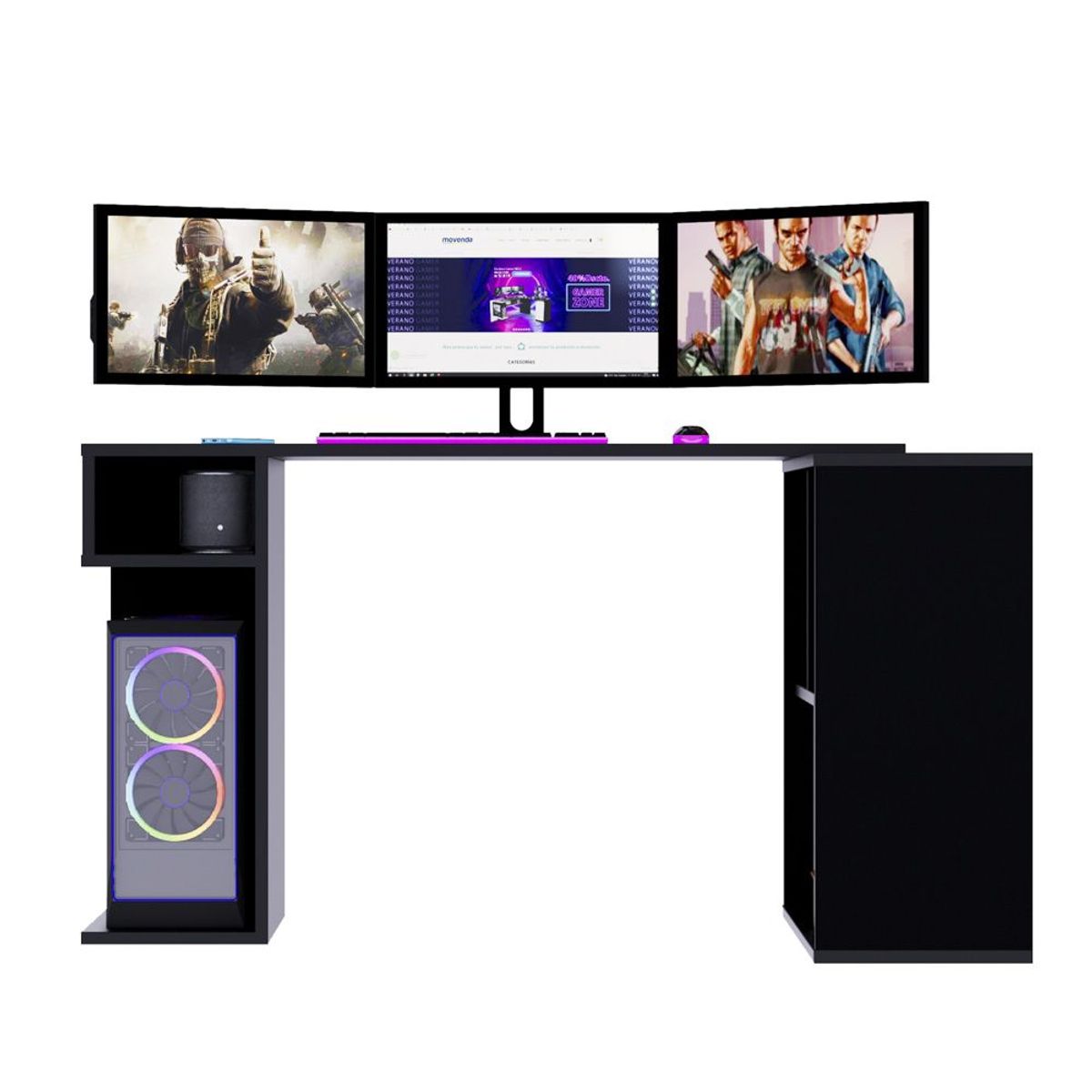 MOVENDA - Escritorio Gamer en L 133x80cm NR 11 Movenda Negro