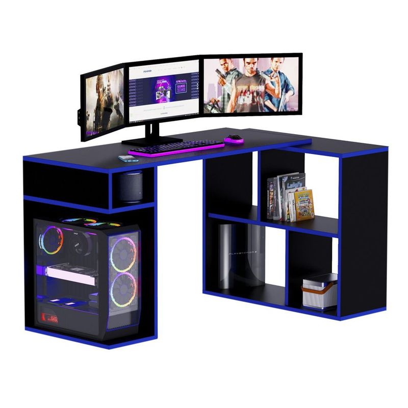 MOVENDA - Escritorio Gamer en L 133x80cm NR 11 Movenda Negro/Azul