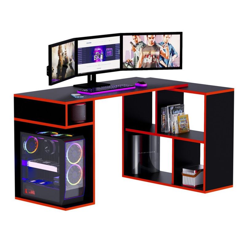 MOVENDA - Escritorio Gamer en L 133x80cm NR 11 Movenda Negro/Rojo