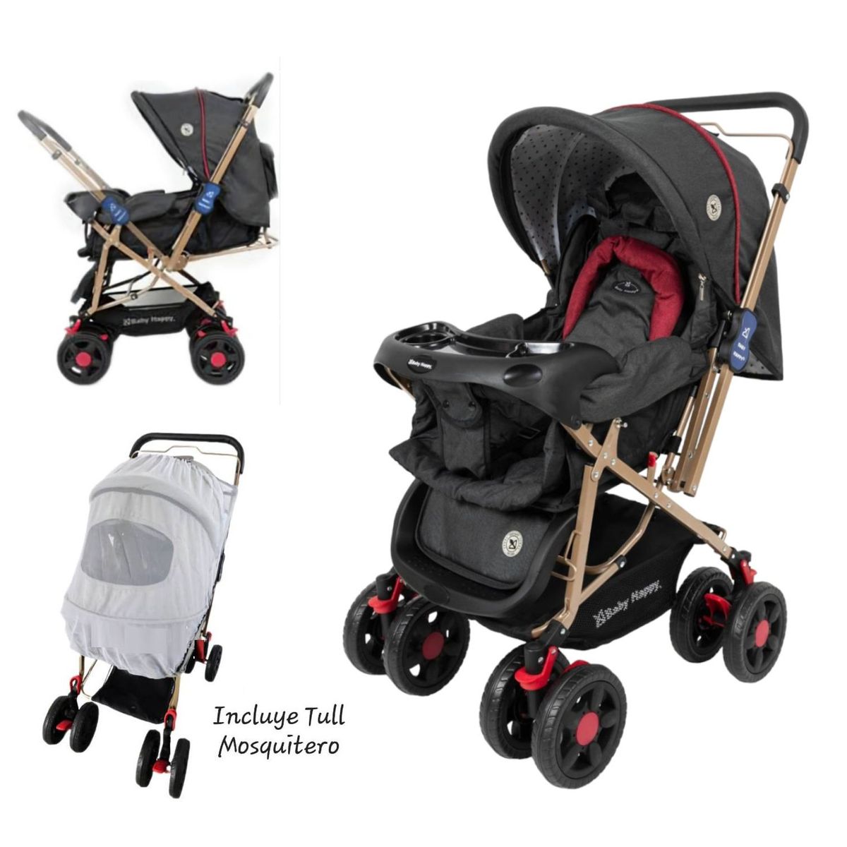 BABY HAPPY - Coche Cuna Mango Reversible Incluye Tull -Yodie