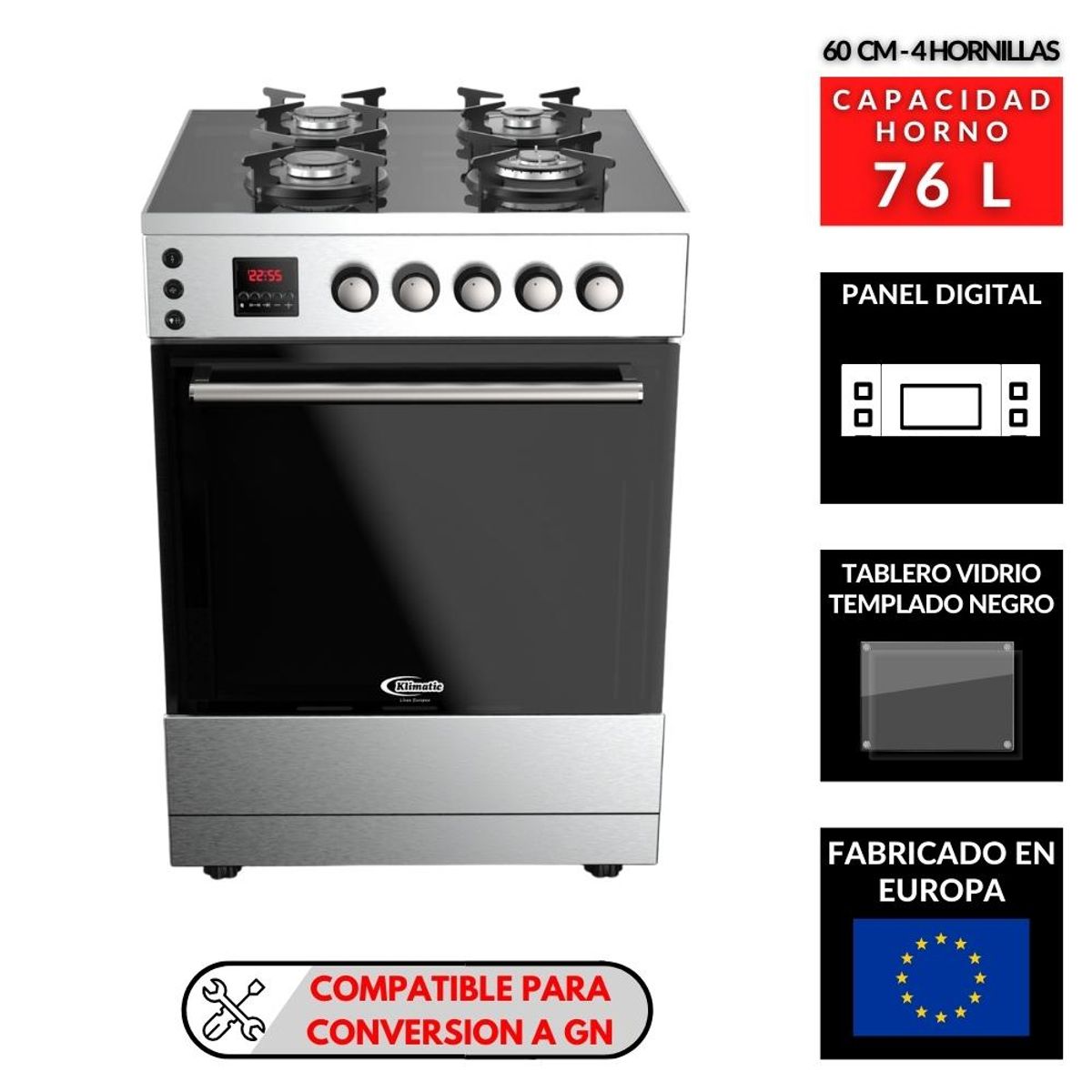KLIMATIC - COCINA DE PIE A GAS 4 HORNILLAS VITA PRO MARCA KLIMATIC
