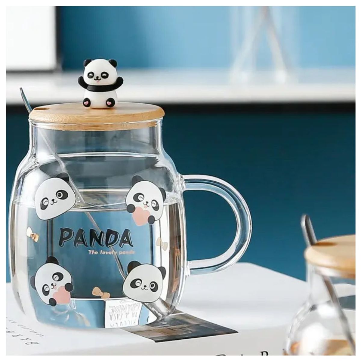 INSPIRA MARKET - Taza De Vidrio Kawaii Panda Con Tapa De Bambú