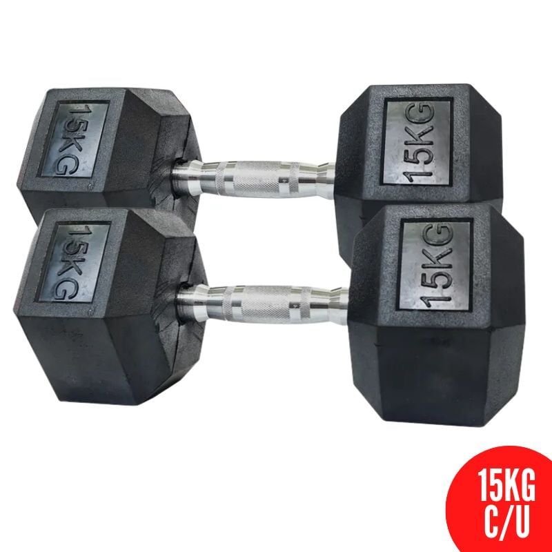 XTREME SPORT - Mancuernas Hexagonales 15kg  Pesas de Goma x2