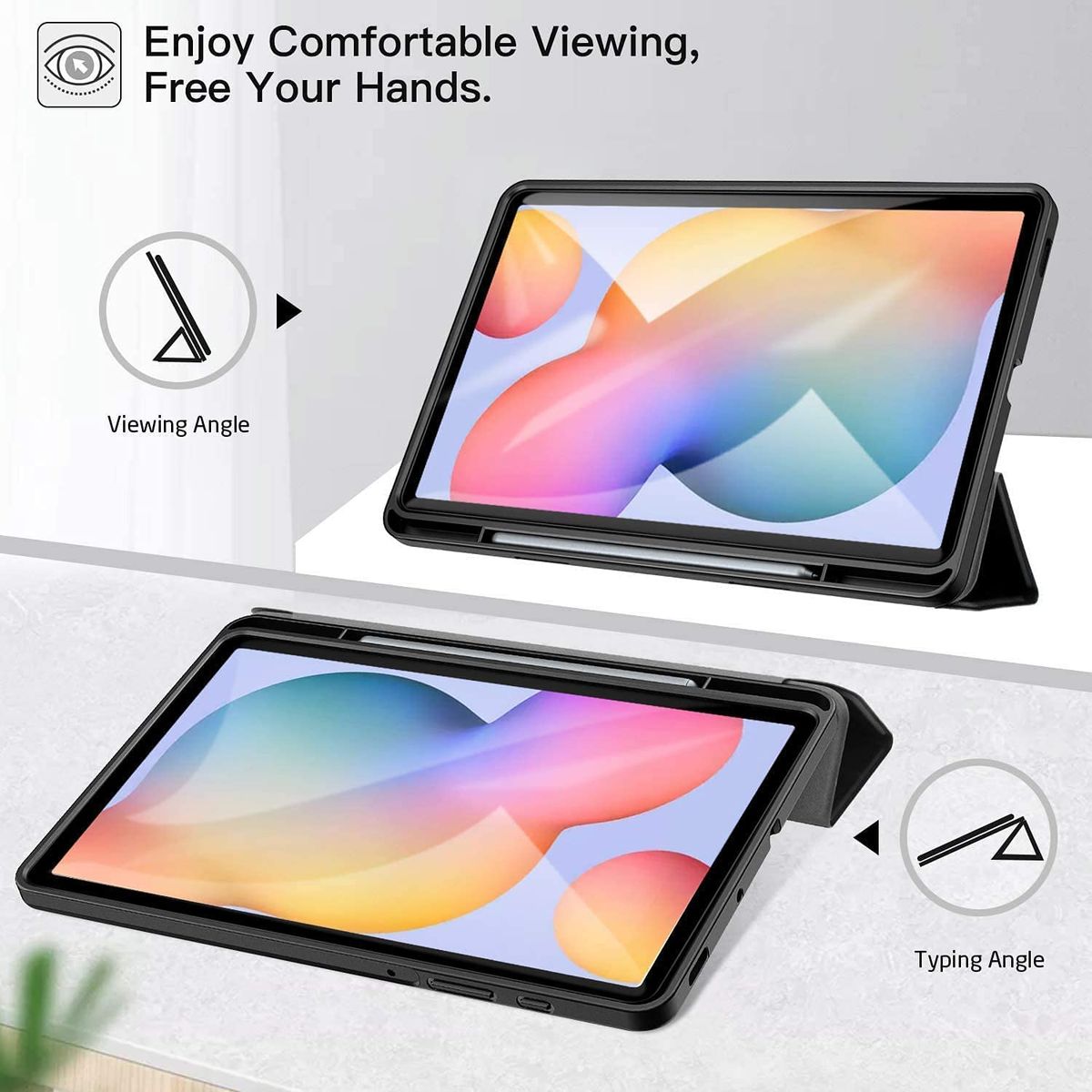 GENERICO - Funda Flip Para Galaxy Tab S6 Lite 10.4 P613 P610 Con Portalápiz Negro