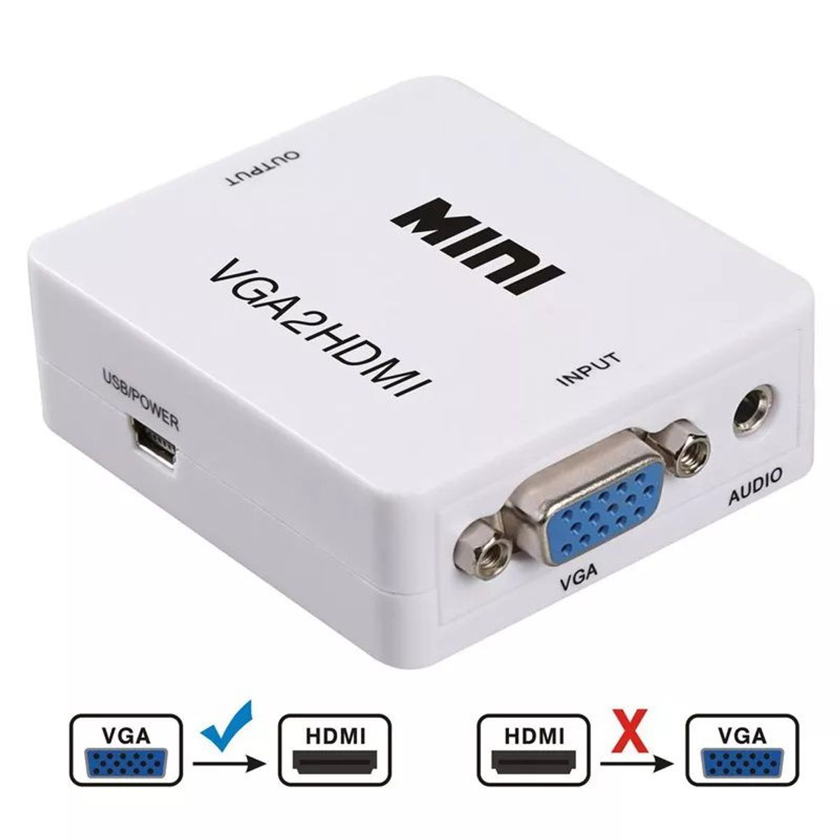 GENERICO - Convertidor VGA a HDMI  + Entrada Audio, Mini Adaptador