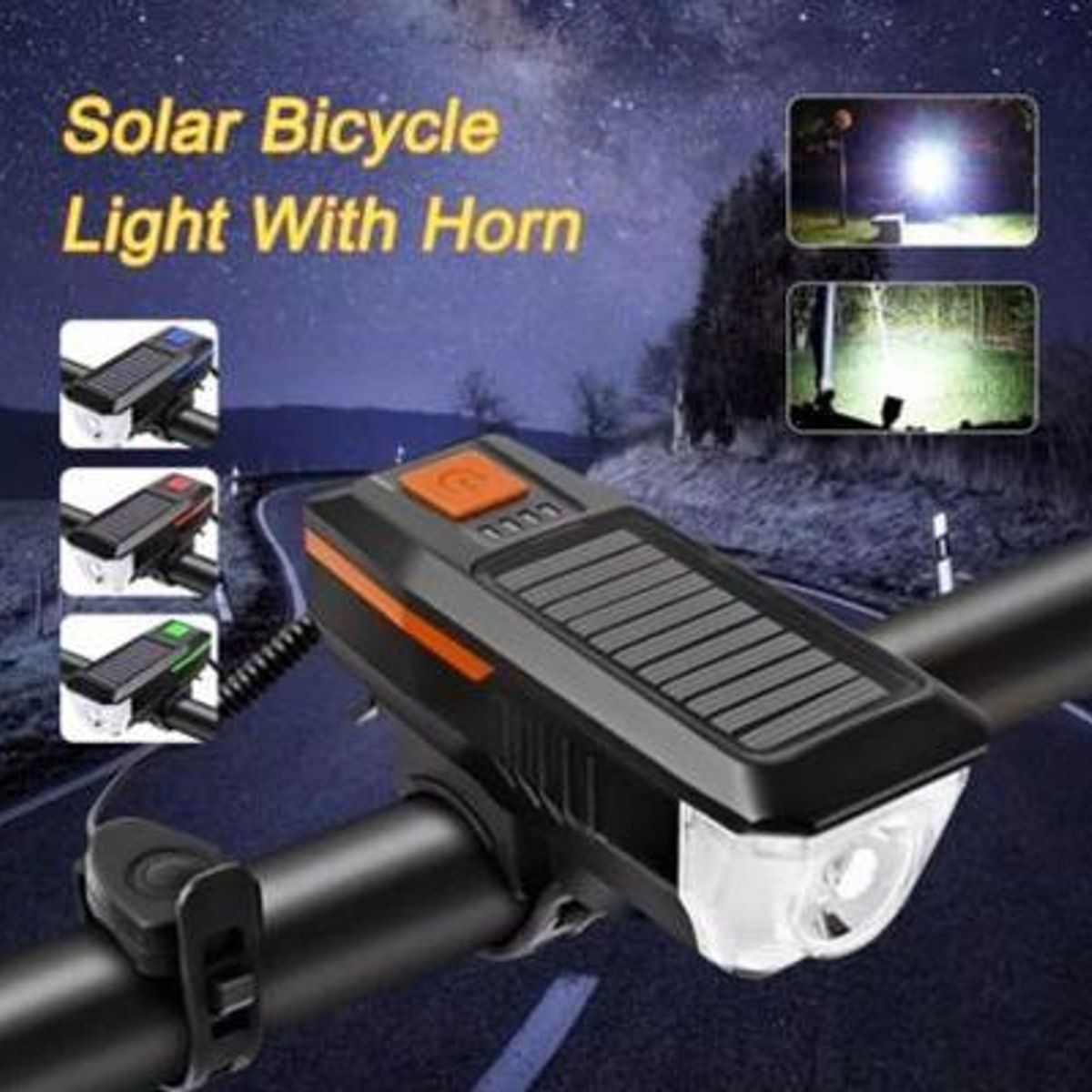 GENERICO - Luz Led Bicicleta Delantera carga Solar USB Resistente Agua