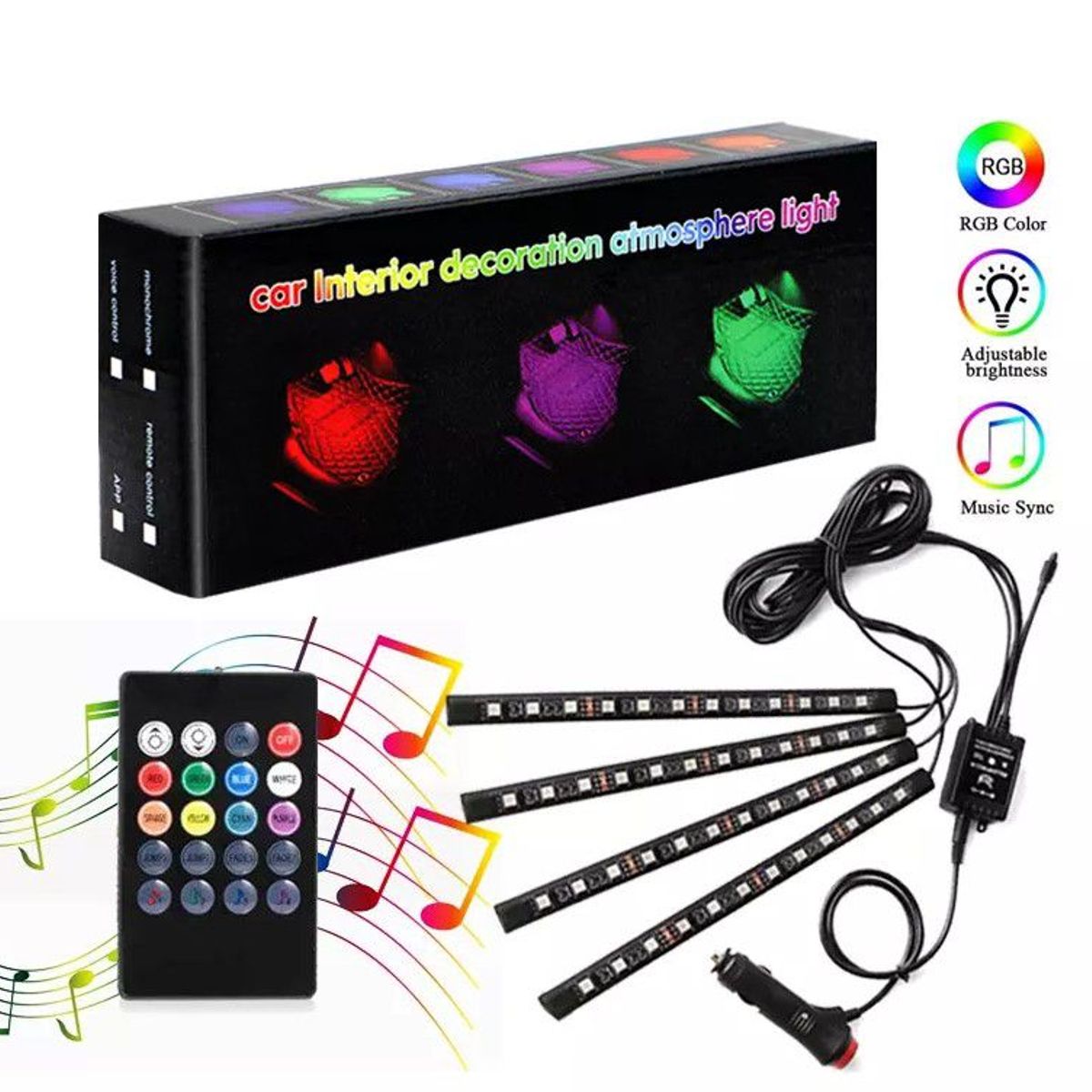 GENERICO - Luz LED Interior para Carro Auto con Sensor Musical Luces deco