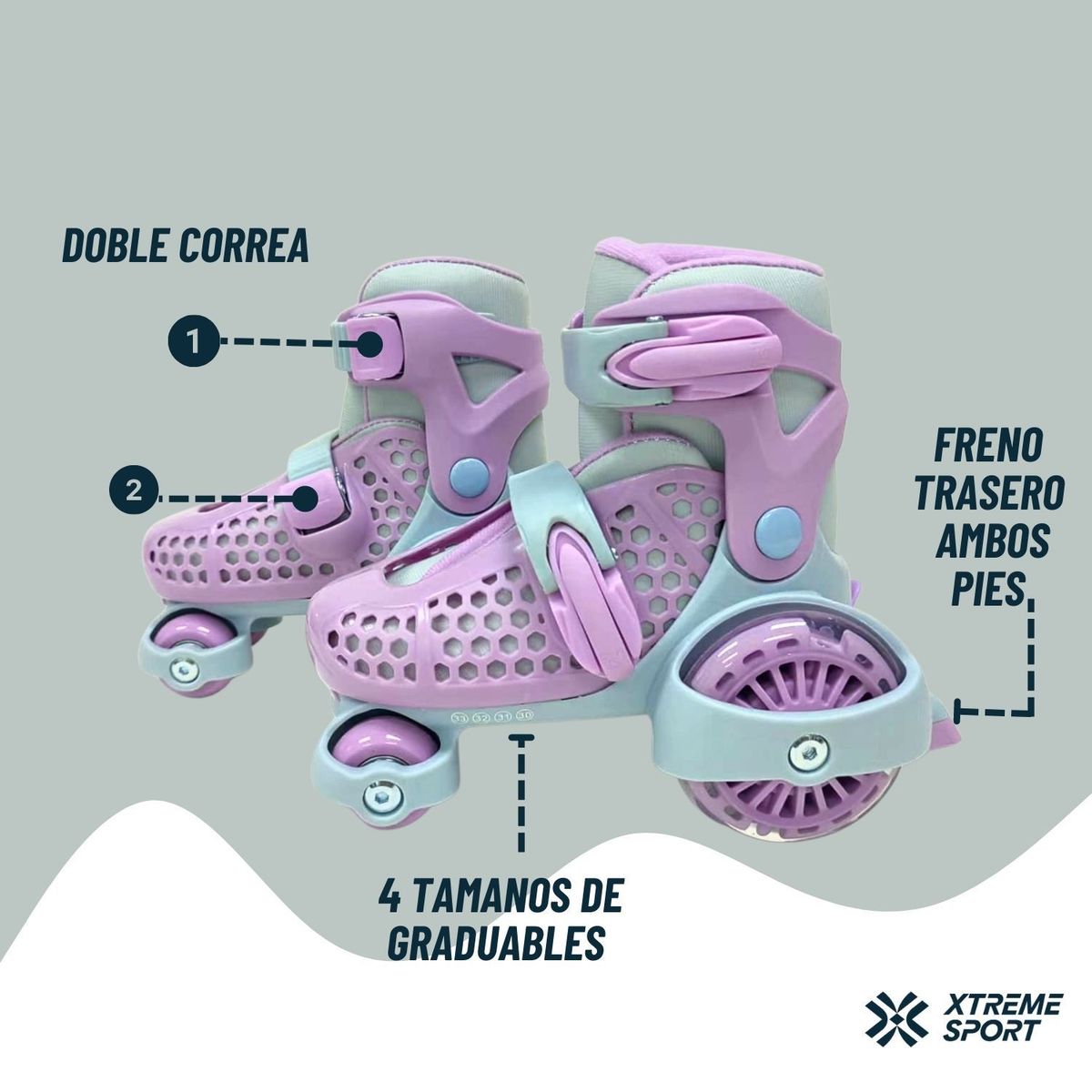 XTREME SPORT - Patines Niña Kids Graduable  Kit de protección 30 al 33