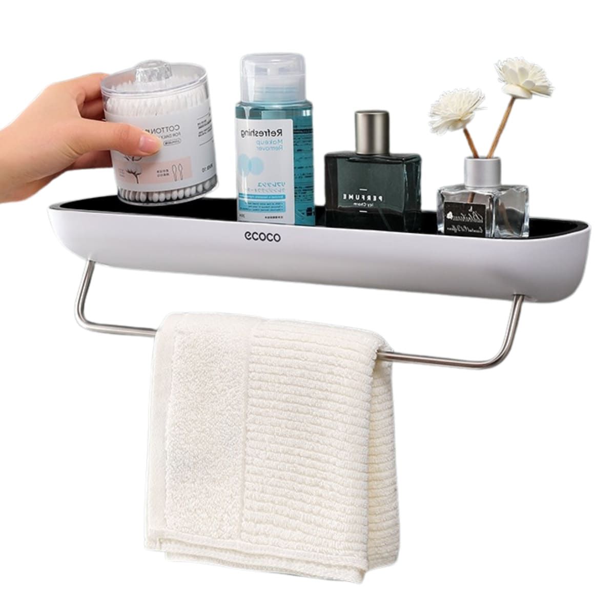 ELMEJORPRECIO - Repisa Adhesiva para Baño con Colgador Modelo Negro