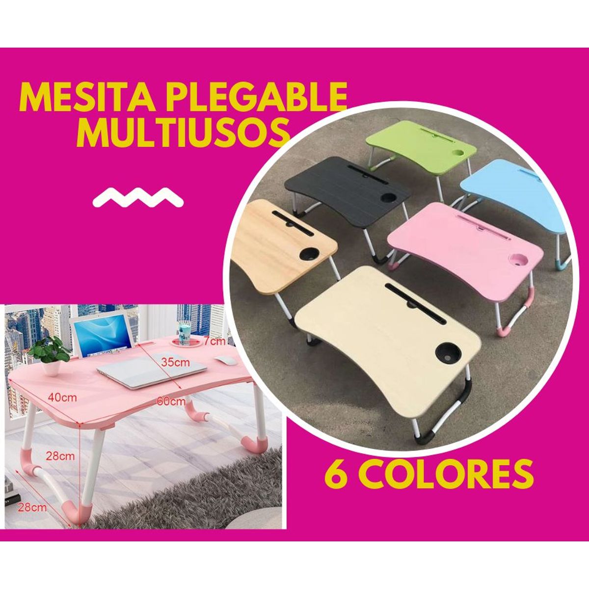 GENERICO - Mesa para Laptop Mesa plegable para laptop Mesa Laptop Madera Crema