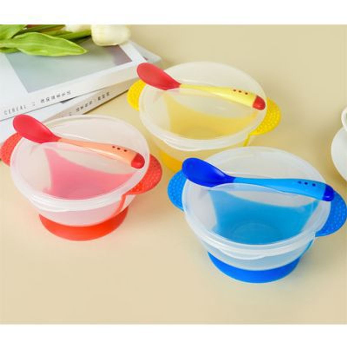 GENERICO - Plato para BEBE Antideslizante Control De Temperatura Bebés Amarillo