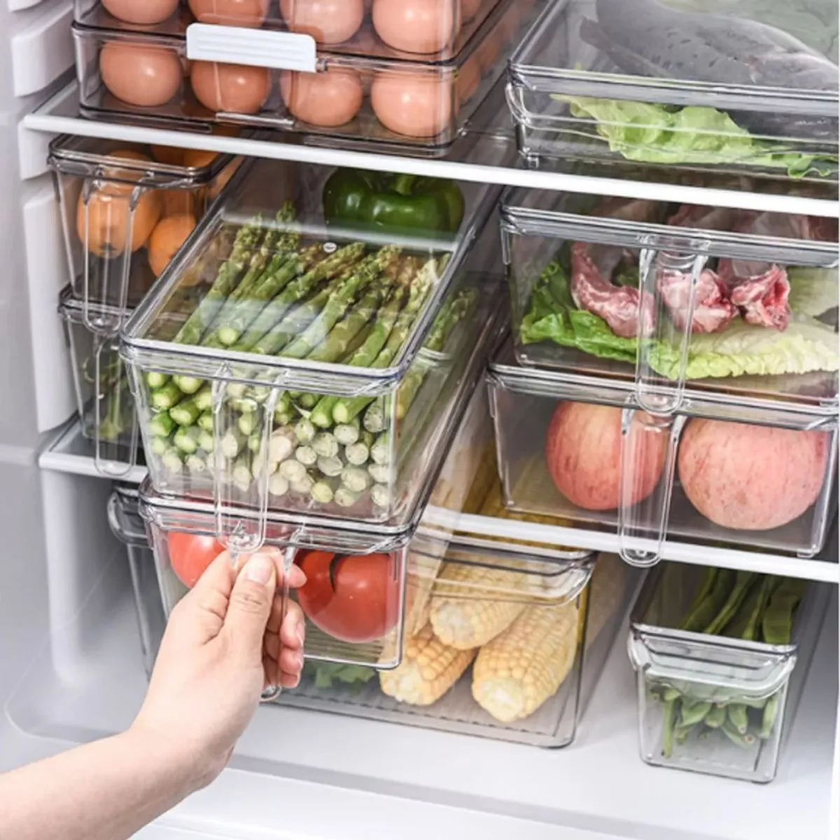 HYGGE - Organizador de Refrigerador Multiusos con Asa y Tapa 2 Divisiones