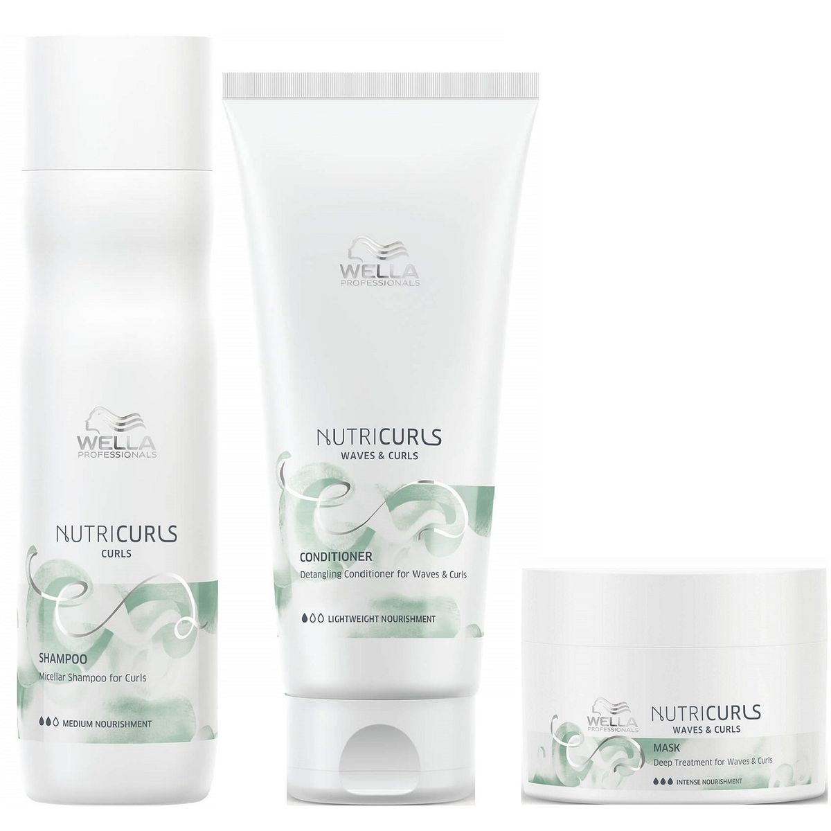 WELLA - Shampoo para Rizos 250ml+ Acondicionador+ Mascarilla Wella Nutricurls