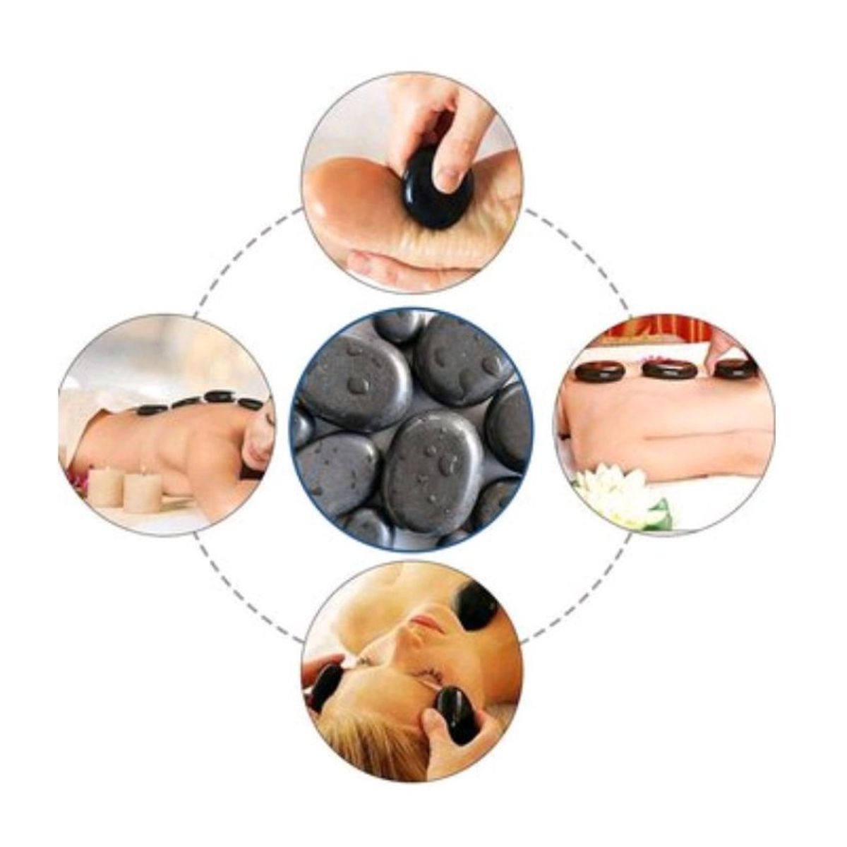 GENERICO - 16 piedras masajeadoras + bolsa calentadora de piedras volcánicas