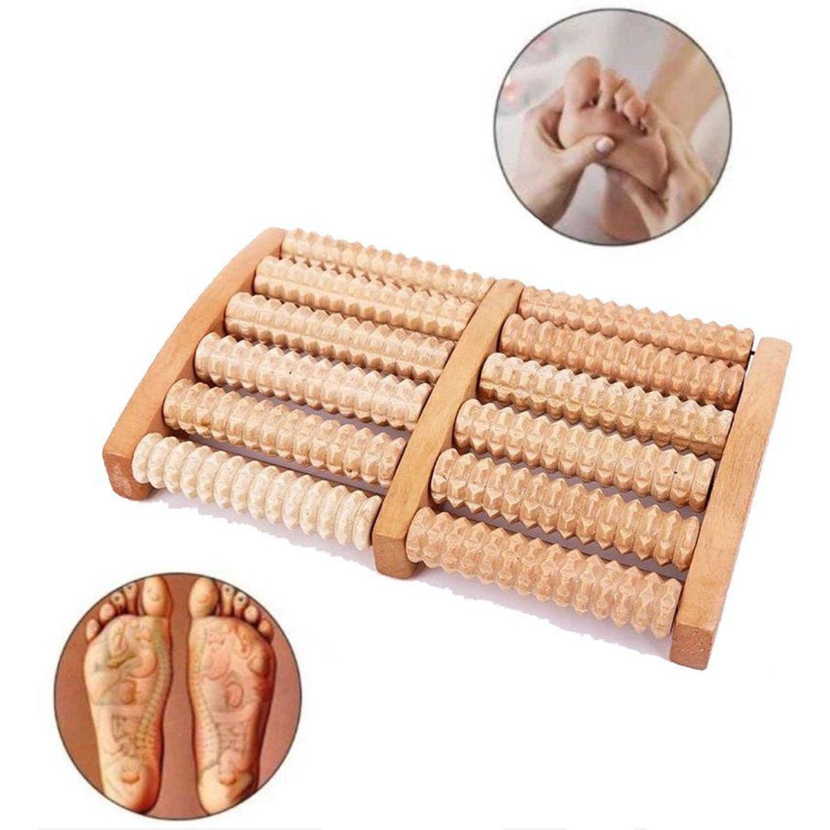 GENERICO - Rodillo masajeador de madera para pies