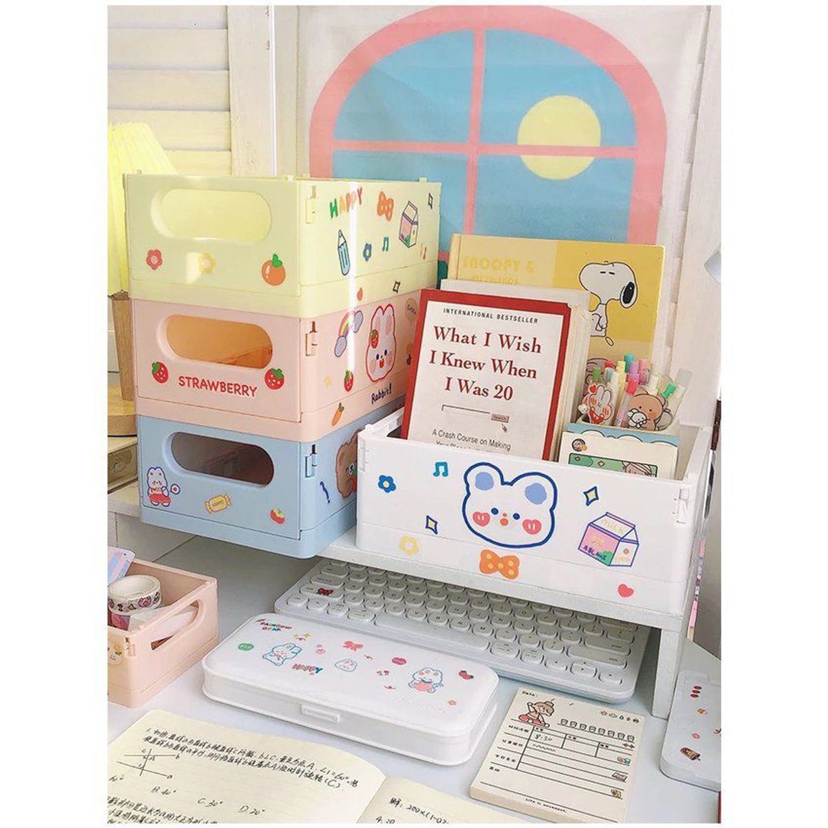 GENERICO - Caja plegable apilable kawaii organizador para escritorio mesa