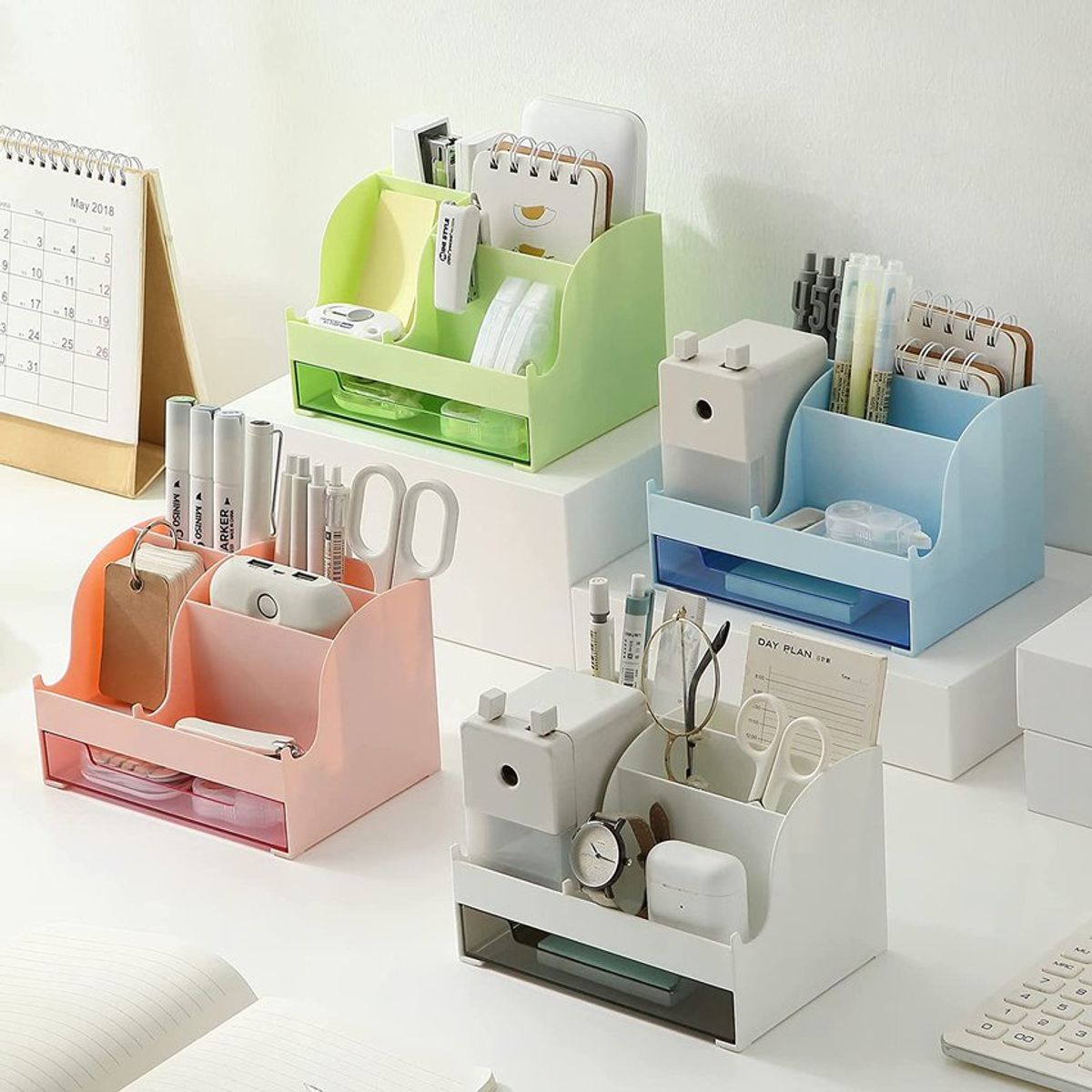 GENERICO - Organizador para escritorio c cajón+soporte de telf-colores stickers