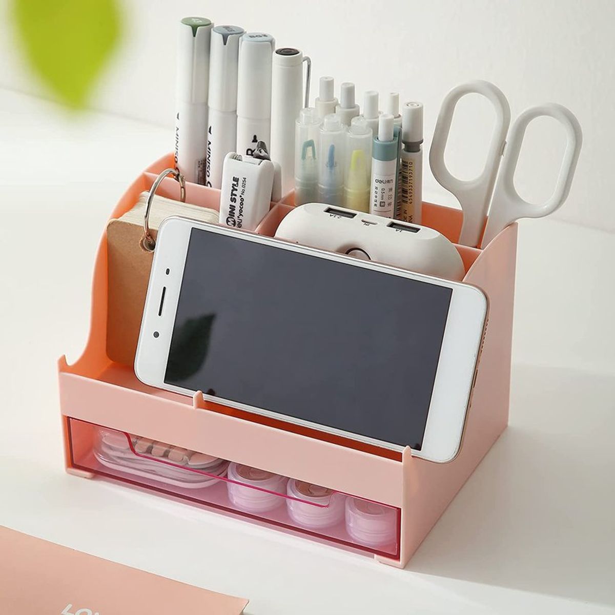 GENERICO - Organizador para escritorio c cajón+soporte de telf-colores stickers