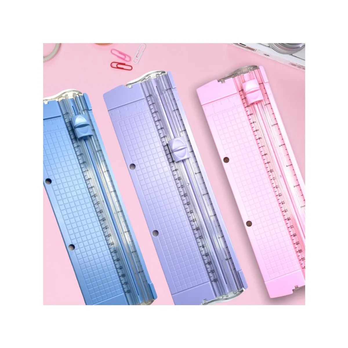 GENERICO - Guillotina de papel para cortar oficio y a4  original celeste