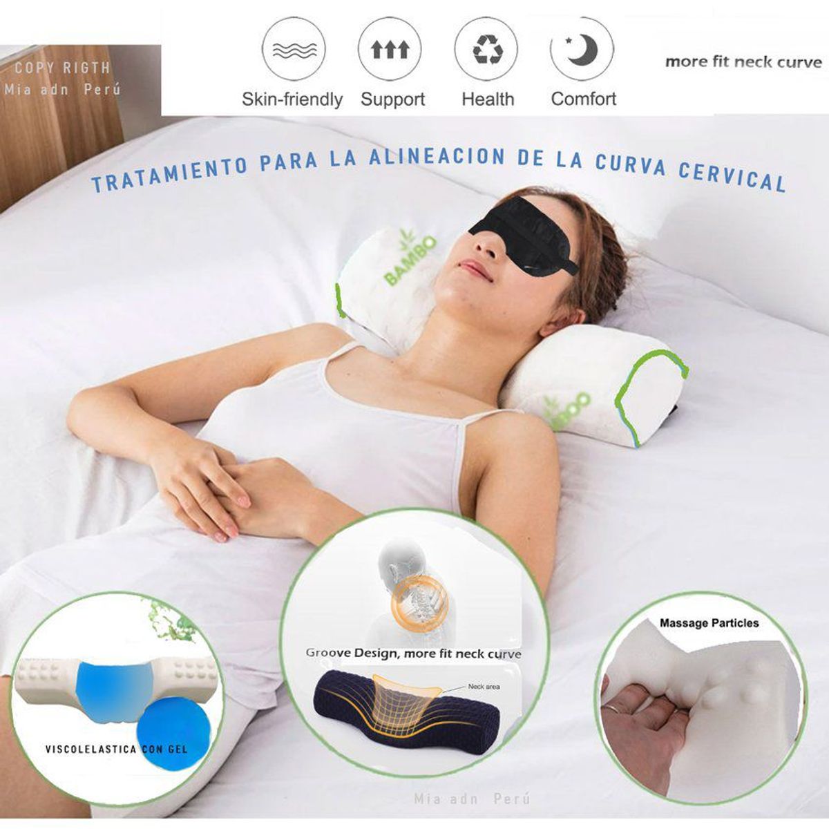 GENERICO - Almohada corrector de curva cervical ortopédico gel/viscoelastic