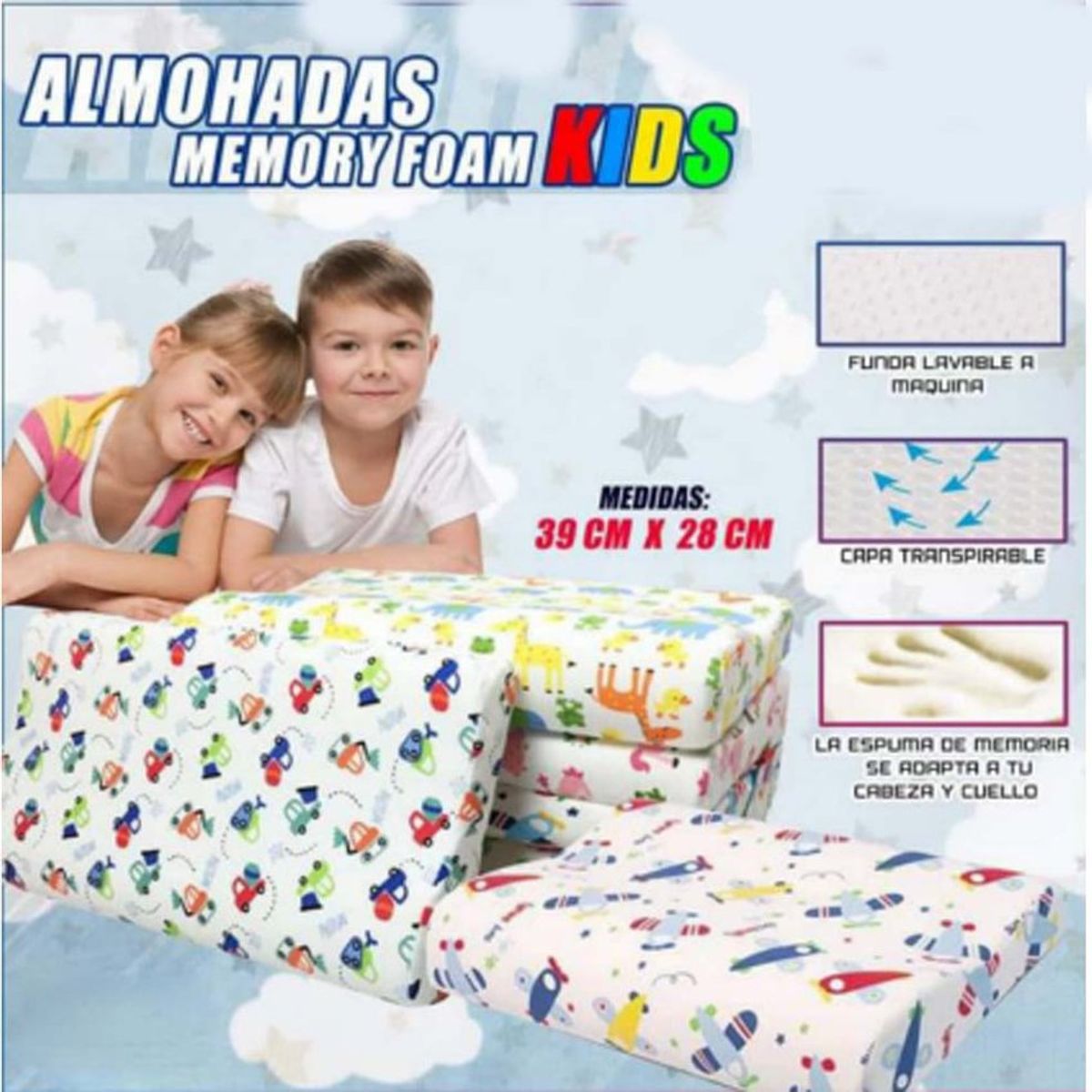 GENERICO - Almohada terapéutica de espuma viscoelastica para NIÑOS.