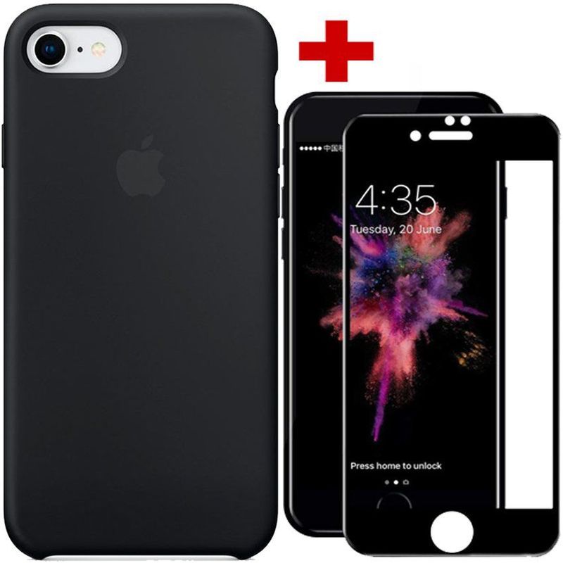 GENERICO - Funda Silicone Case + Vidrio Templado para iPhone 7 - Negro