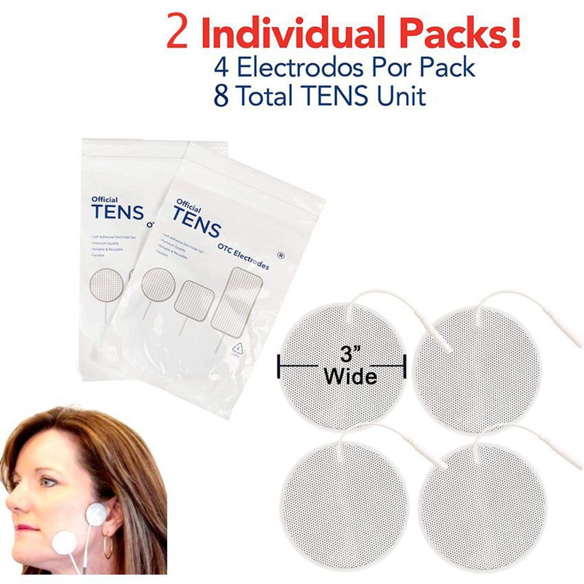 GENERICO - Pack de 8 electrodos premium de 3''x 3 '' circular