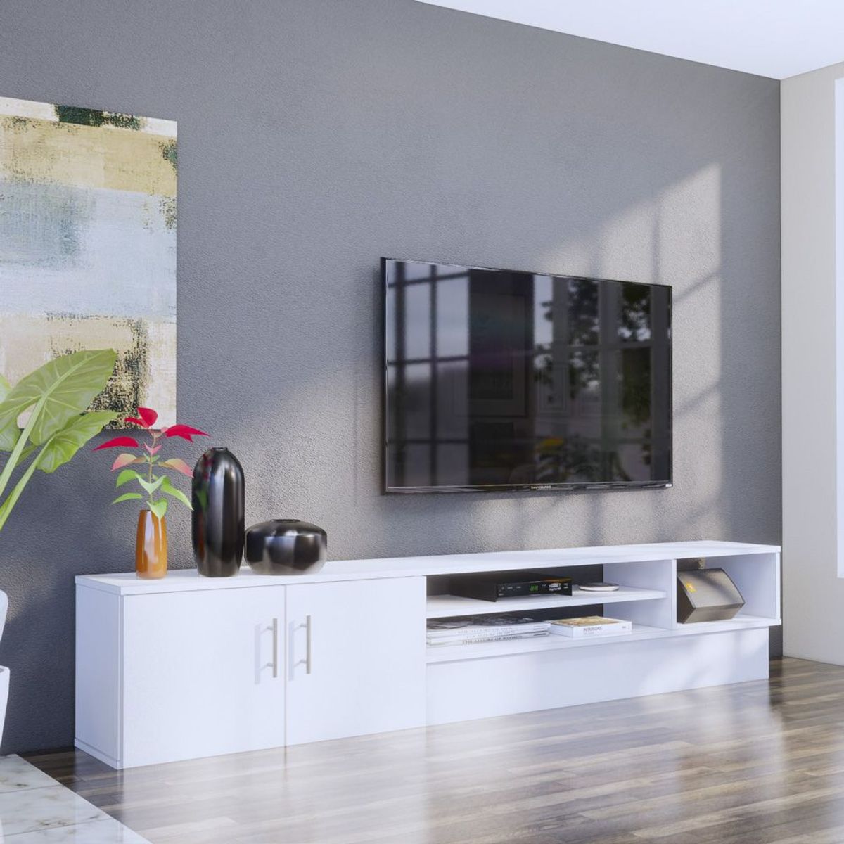 MOVENDA - Mesa de TV Tupandi 65" 2 Puertas Movenda Blanco