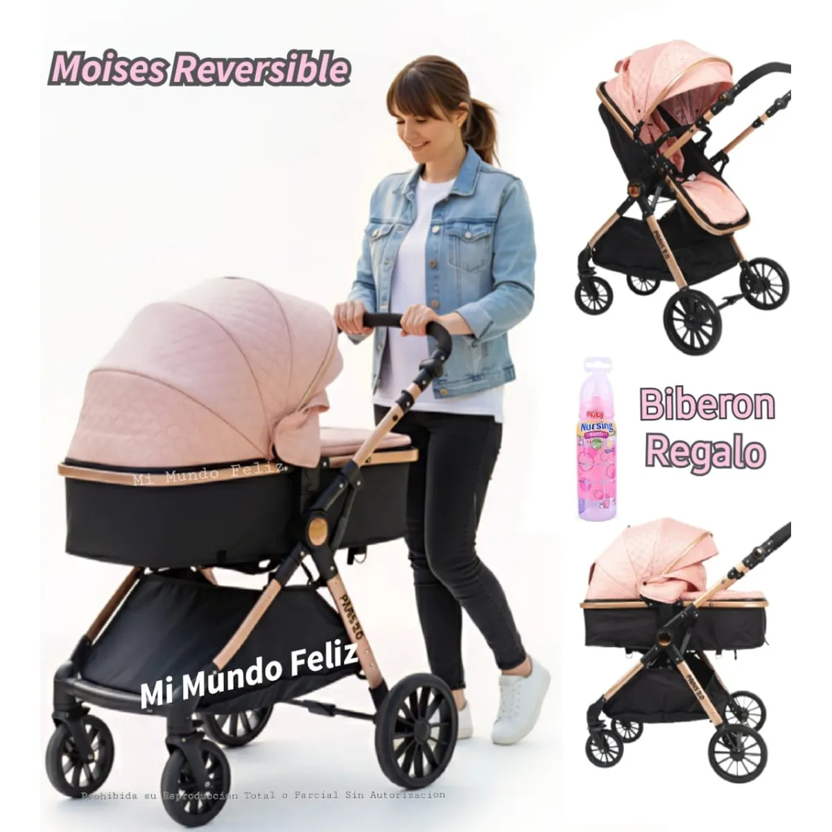 BABY HAPPY - Coche para Bebe Mango Graduable Amplio Palo Rosa 2025