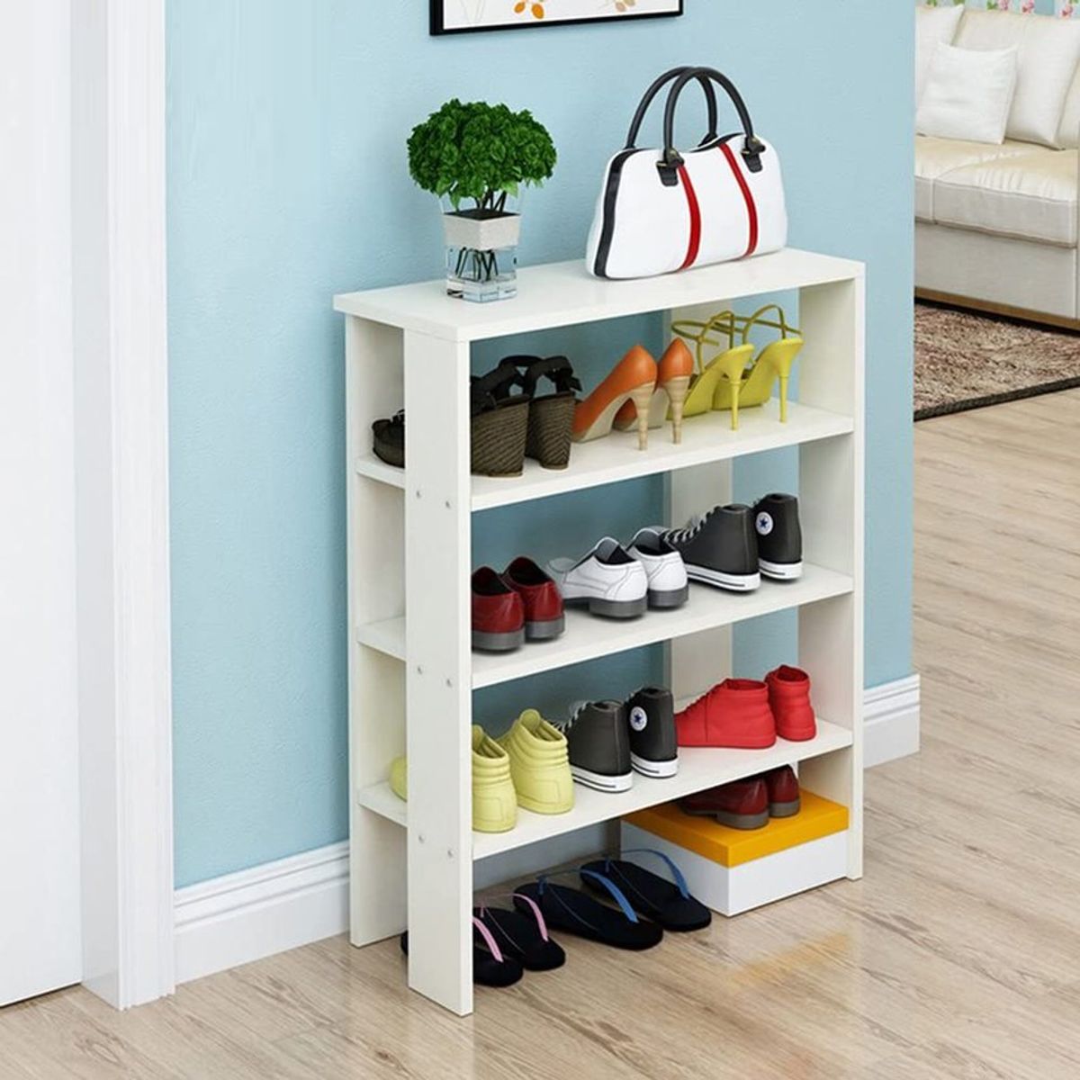 VILLA HOGAR - Zapatera turco blanco - capacidad para hasta 12 pares de zapatos