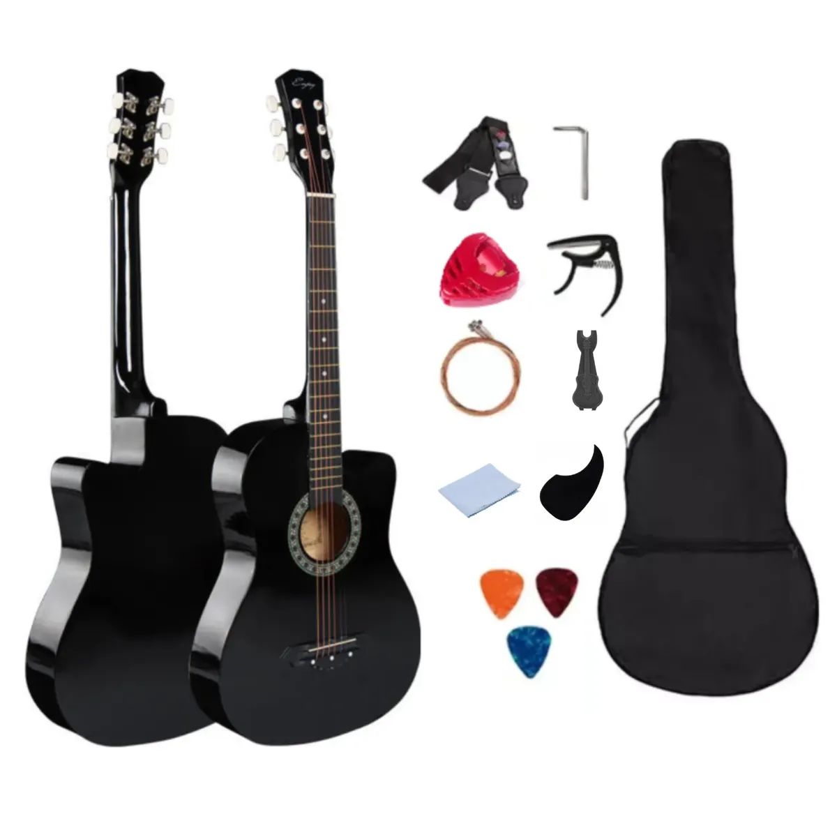 GENERICO - KIT DE GUITARRA COLOR NEGRO ACUSTICA CON ACCESORIOS